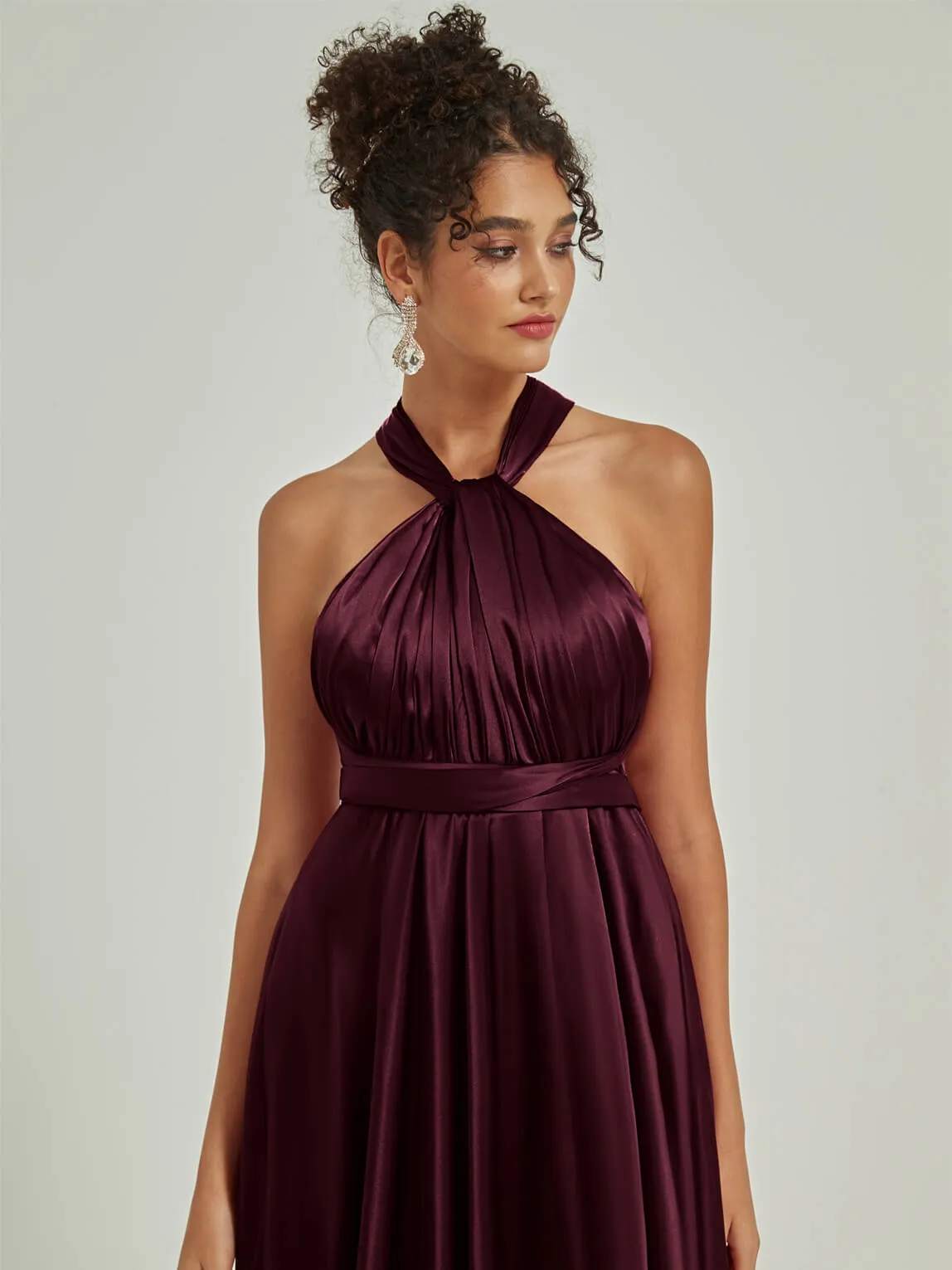 Cabernet Satin Convertible Bridesmaid Dress Multi Ways Wrap A-Line Gowns