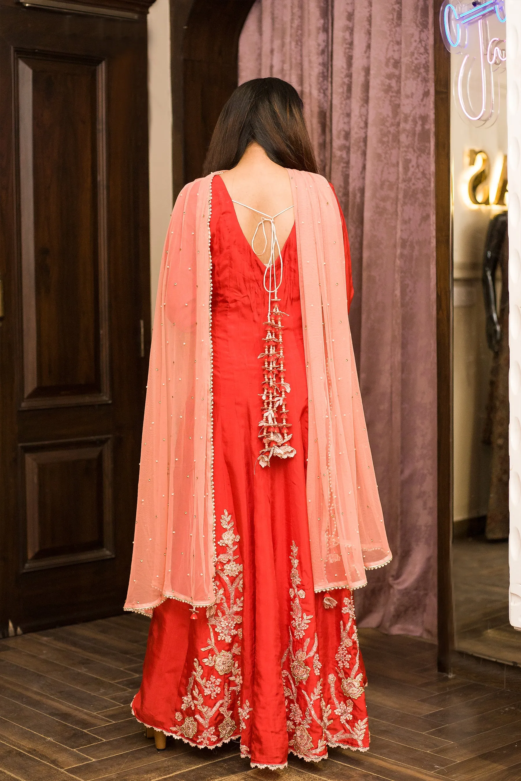 Candy Apple Red Embroidered Anarkali