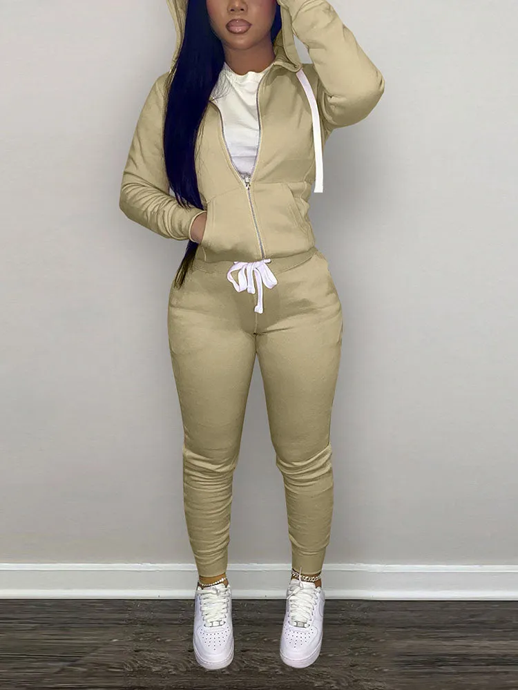 Casual Hoodies And Pant Tracksuit Set