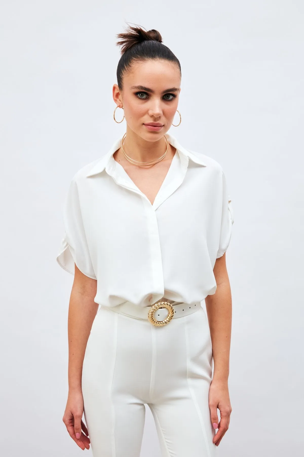 Casual Shirt with Sleeve Detail - EKRU