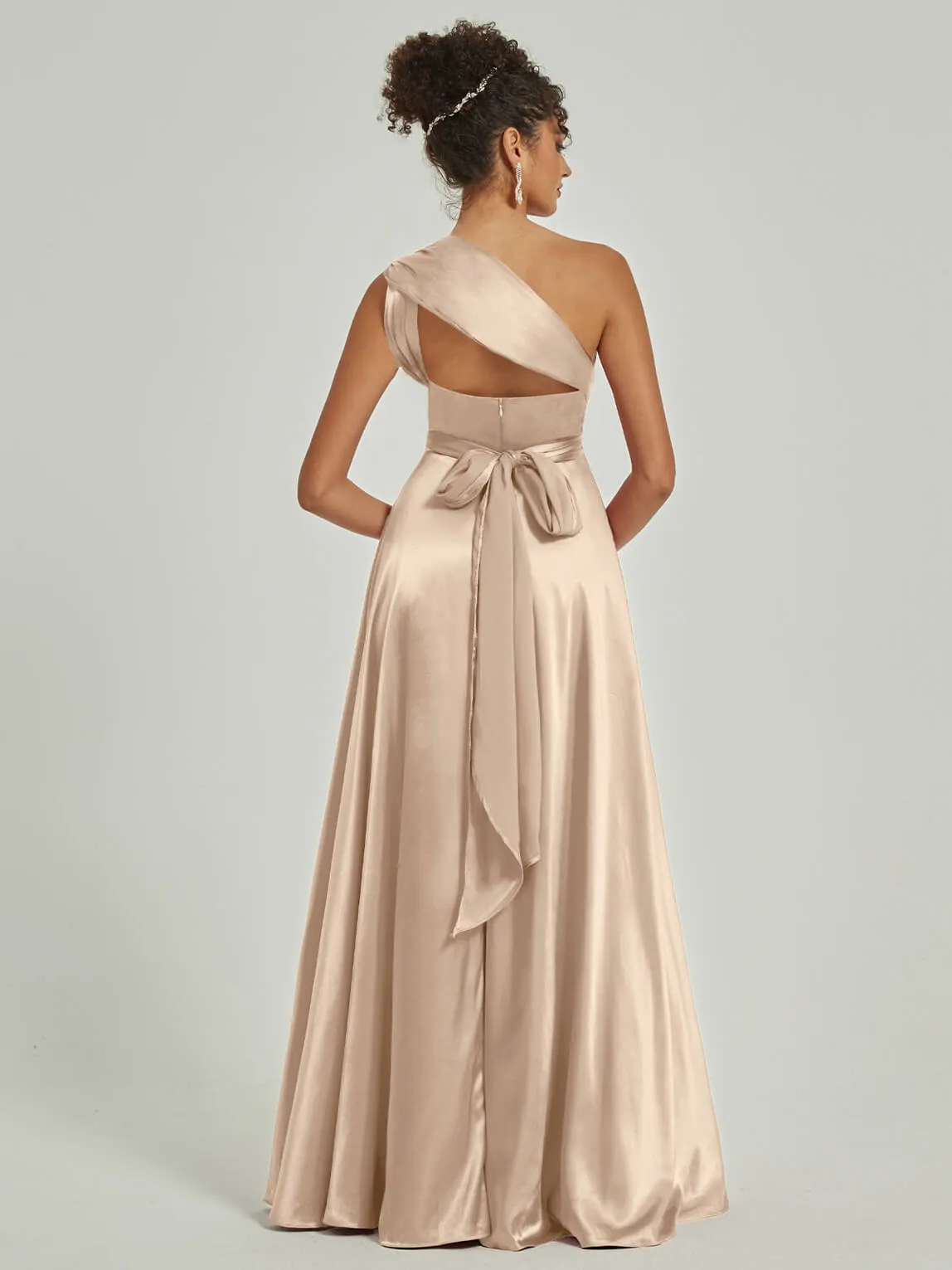 Champagne Satin Convertible Bridesmaid Dress Multi Ways Wrap A-Line Gowns