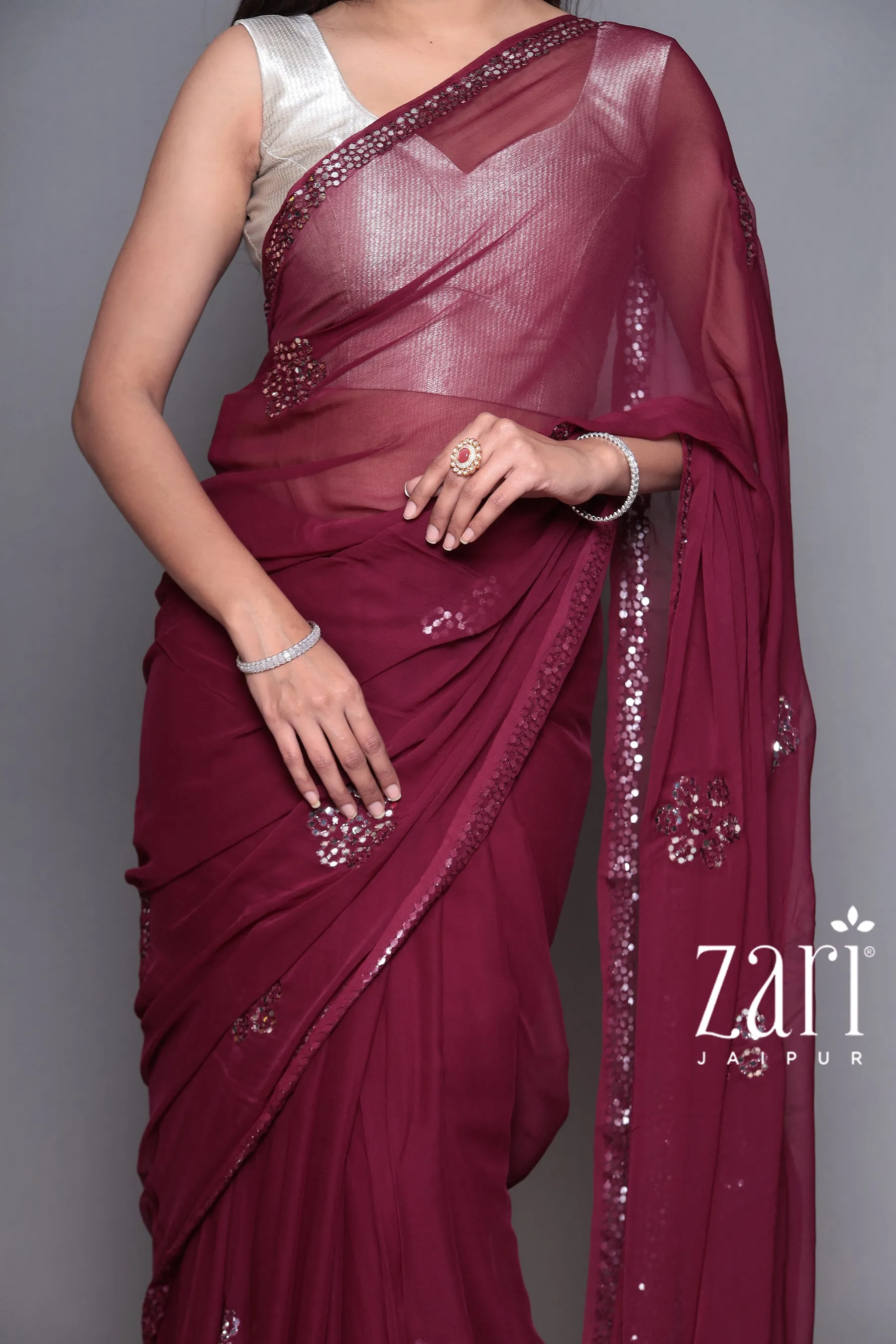 Chiffon Saree with Foil work.