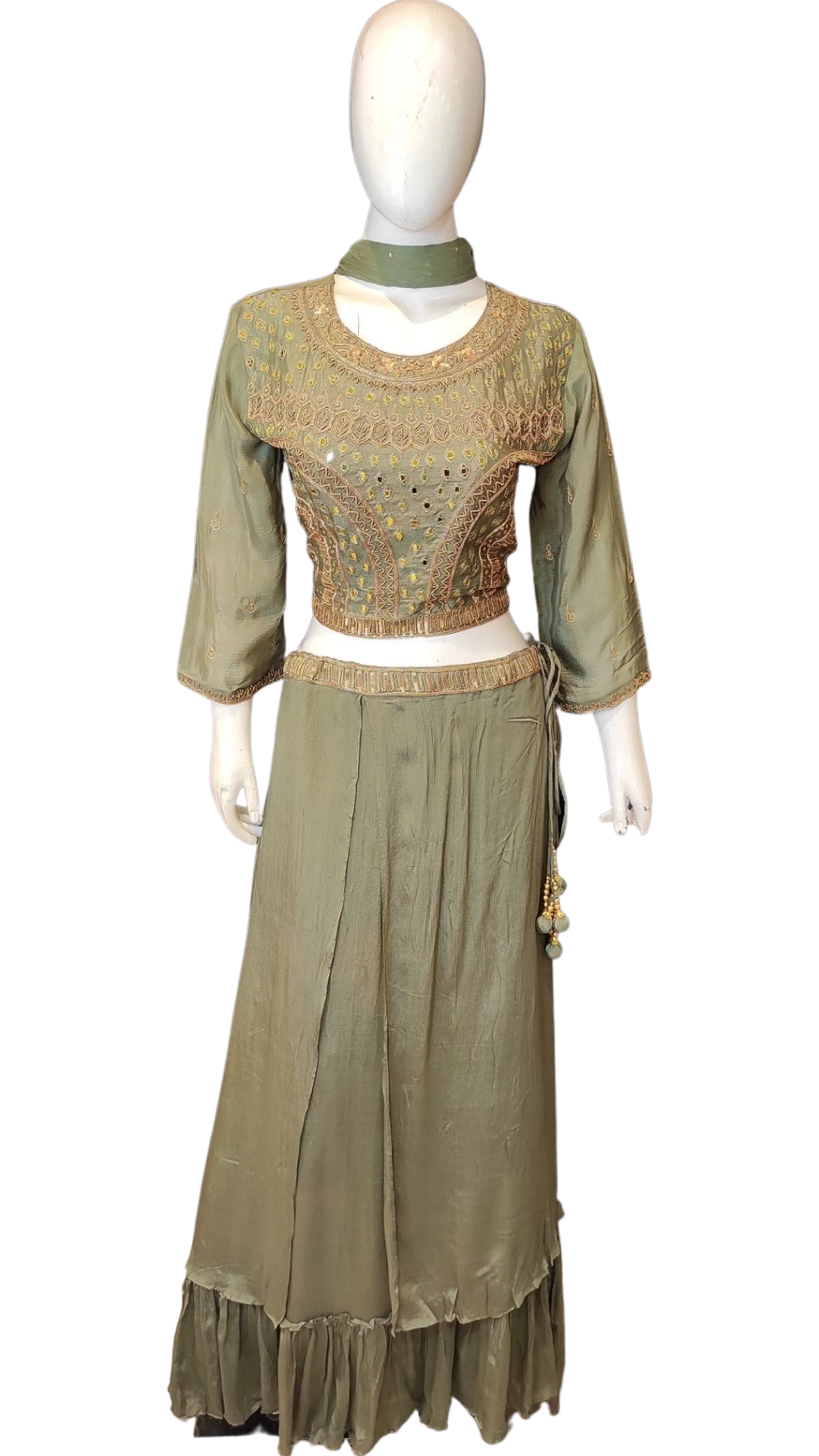 Chinon Blouse and Skirt with Hand Work and Dupatta