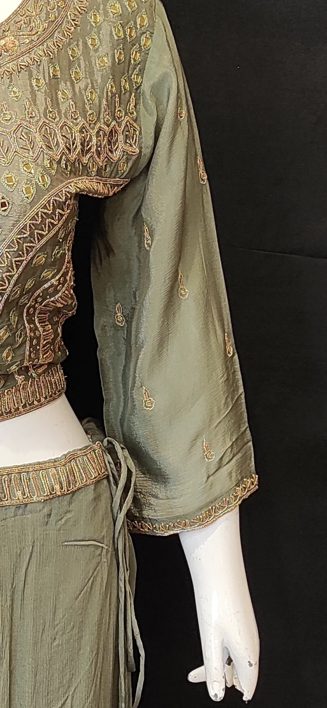 Chinon Blouse and Skirt with Hand Work and Dupatta