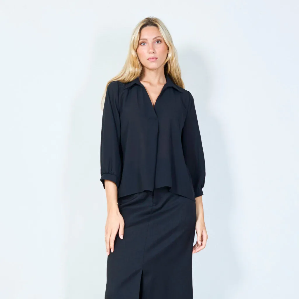 Classic black blouse with three-quarter sleeves wholesale