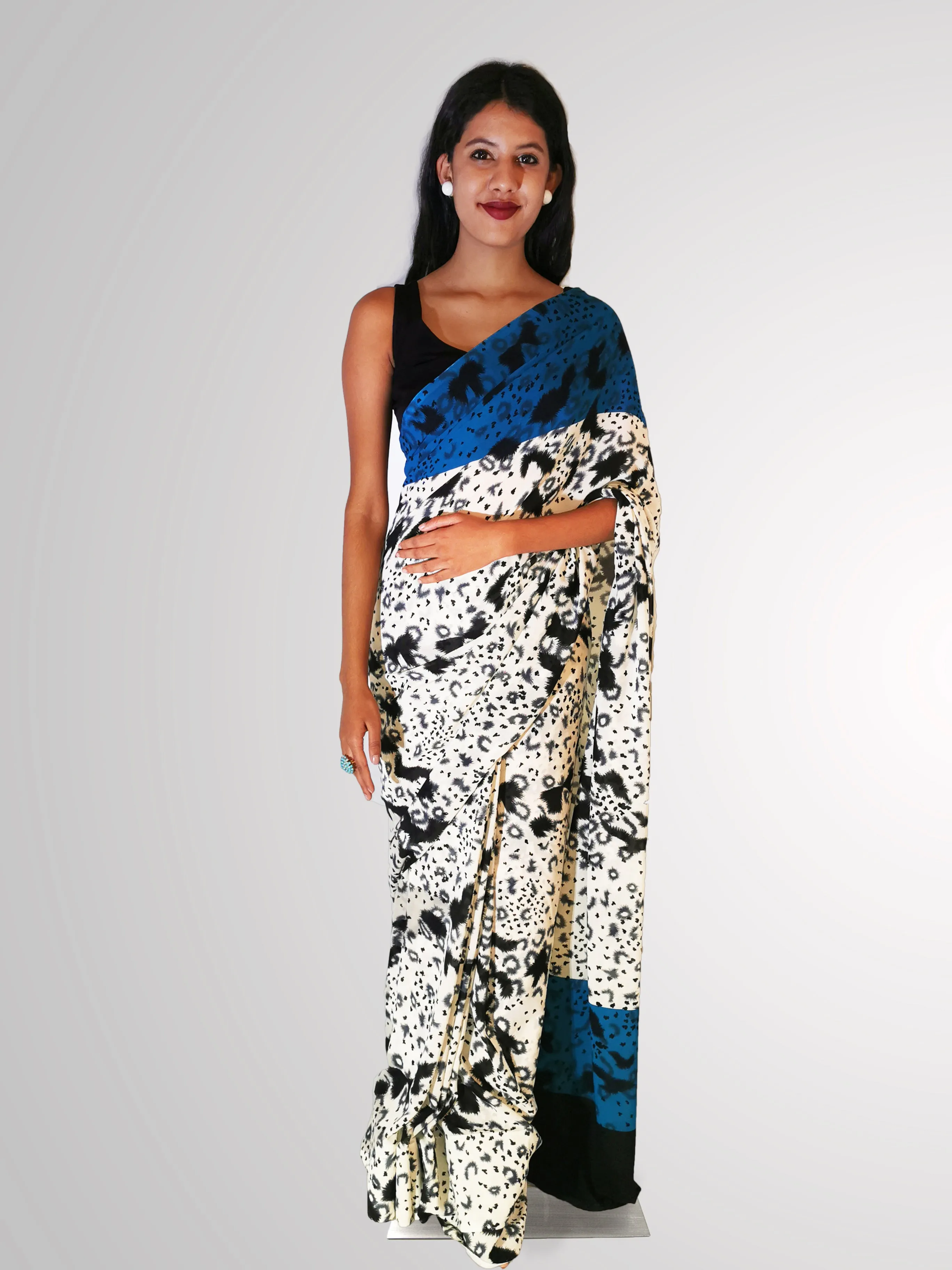 Colorblock Print Saree