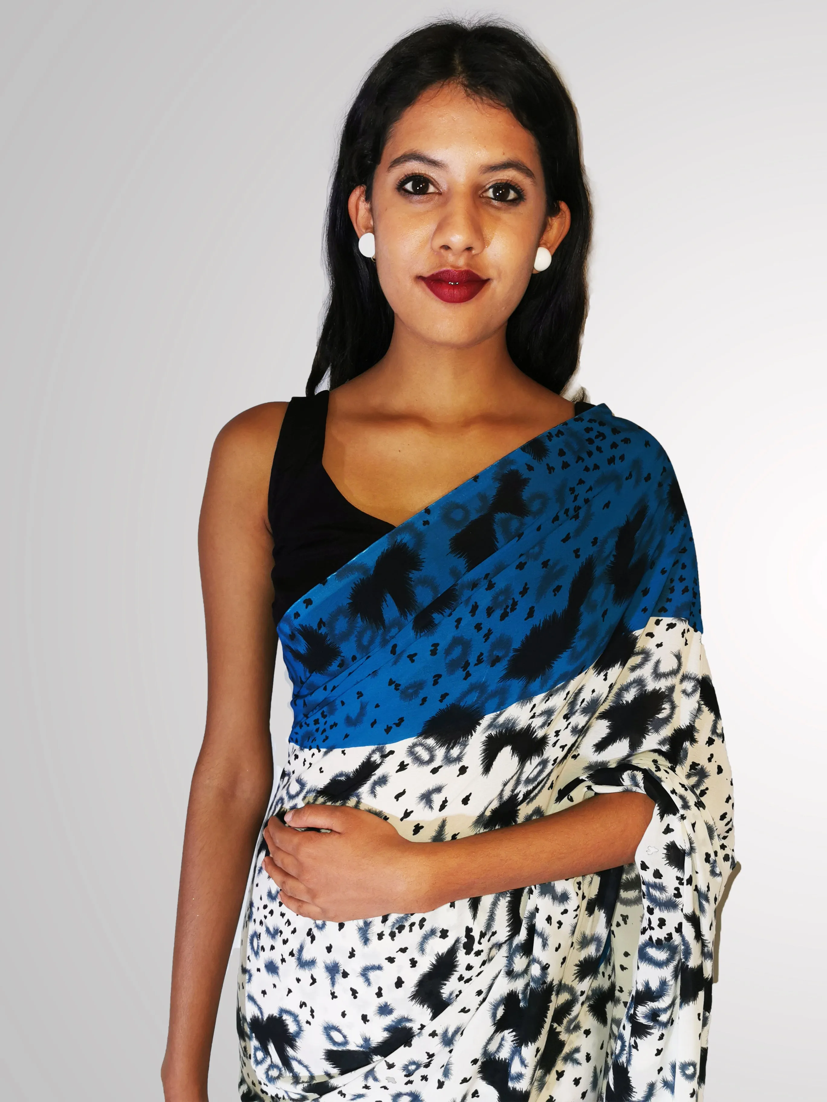 Colorblock Print Saree