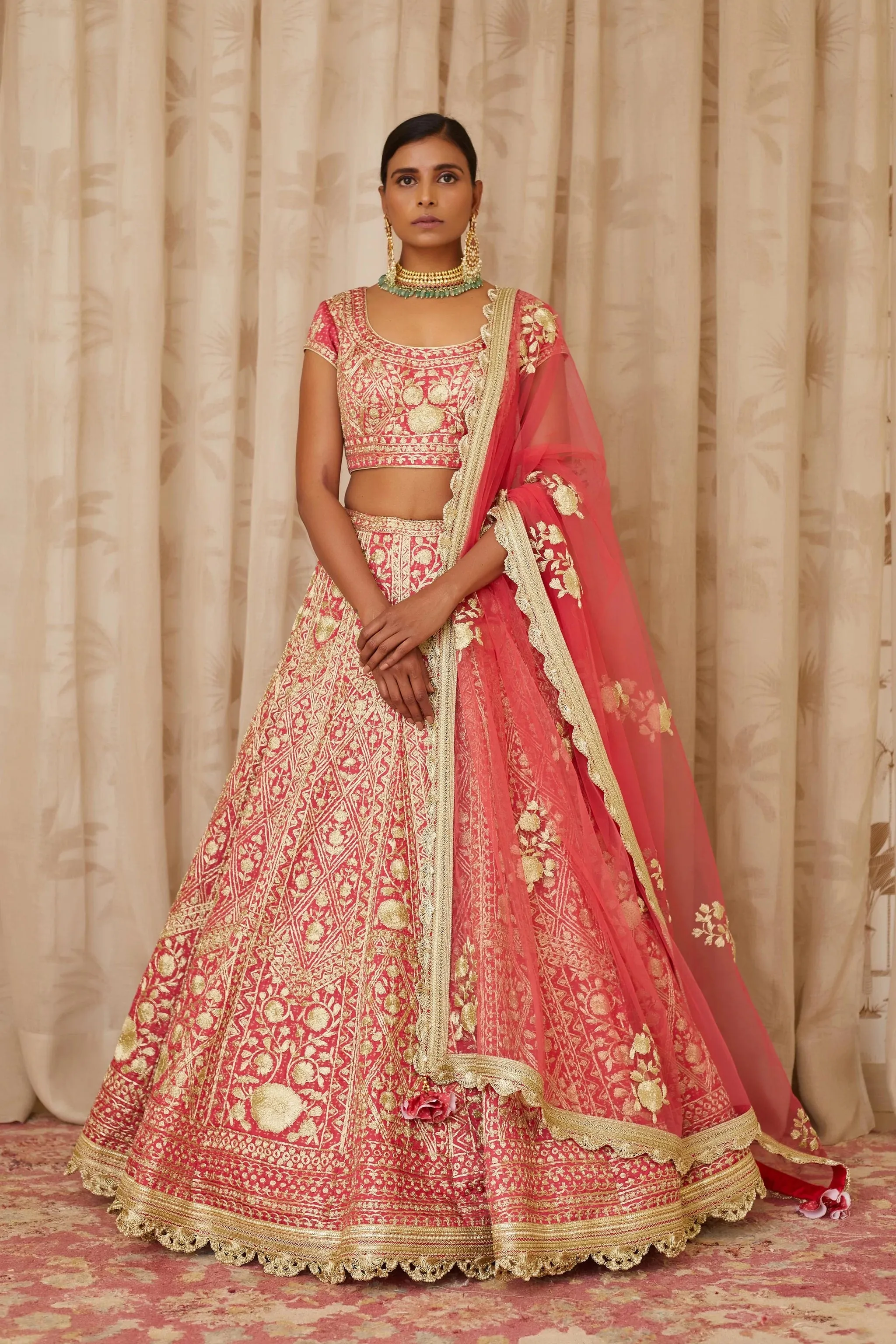 Coral Embroidered Lehenga