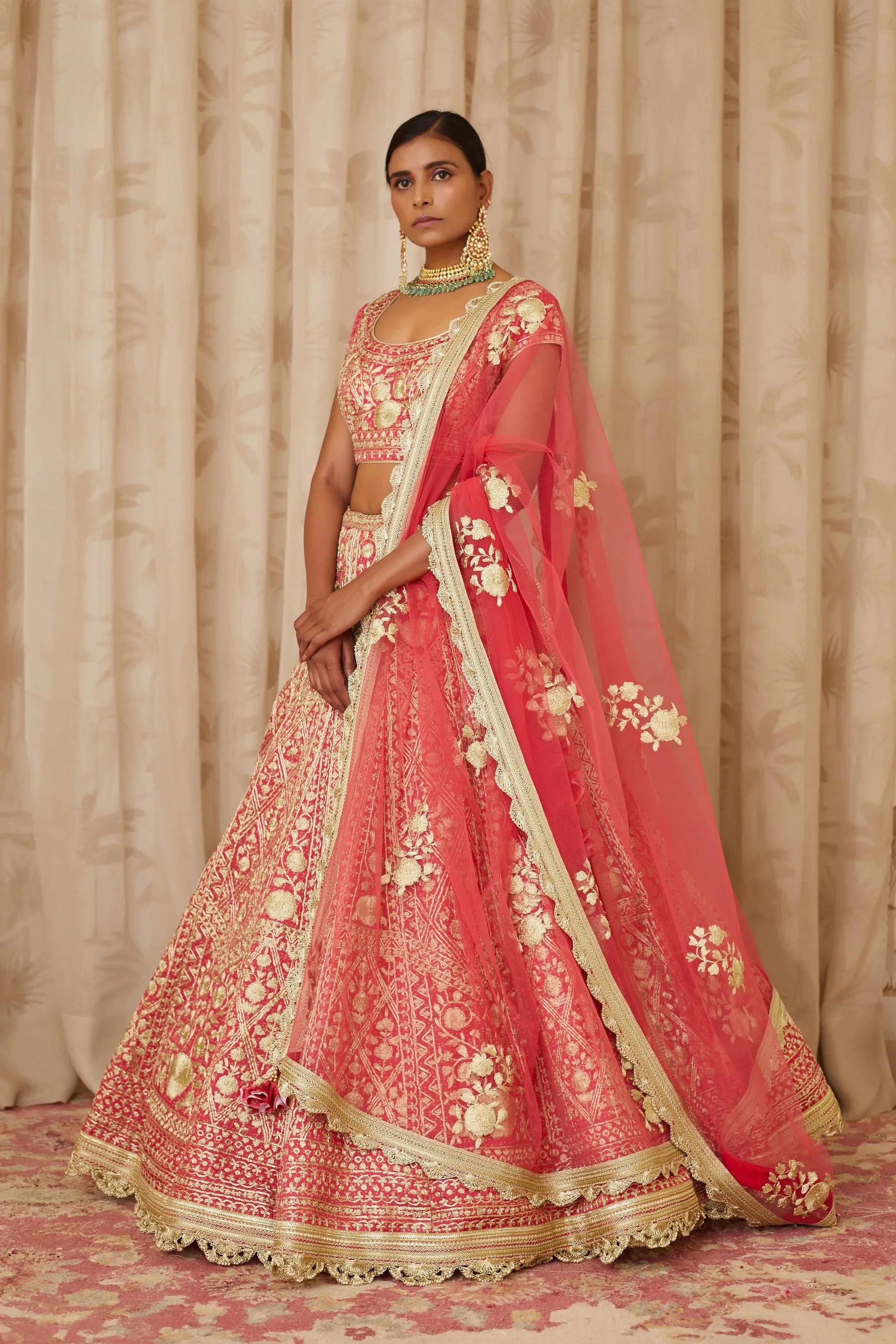 Coral Embroidered Lehenga