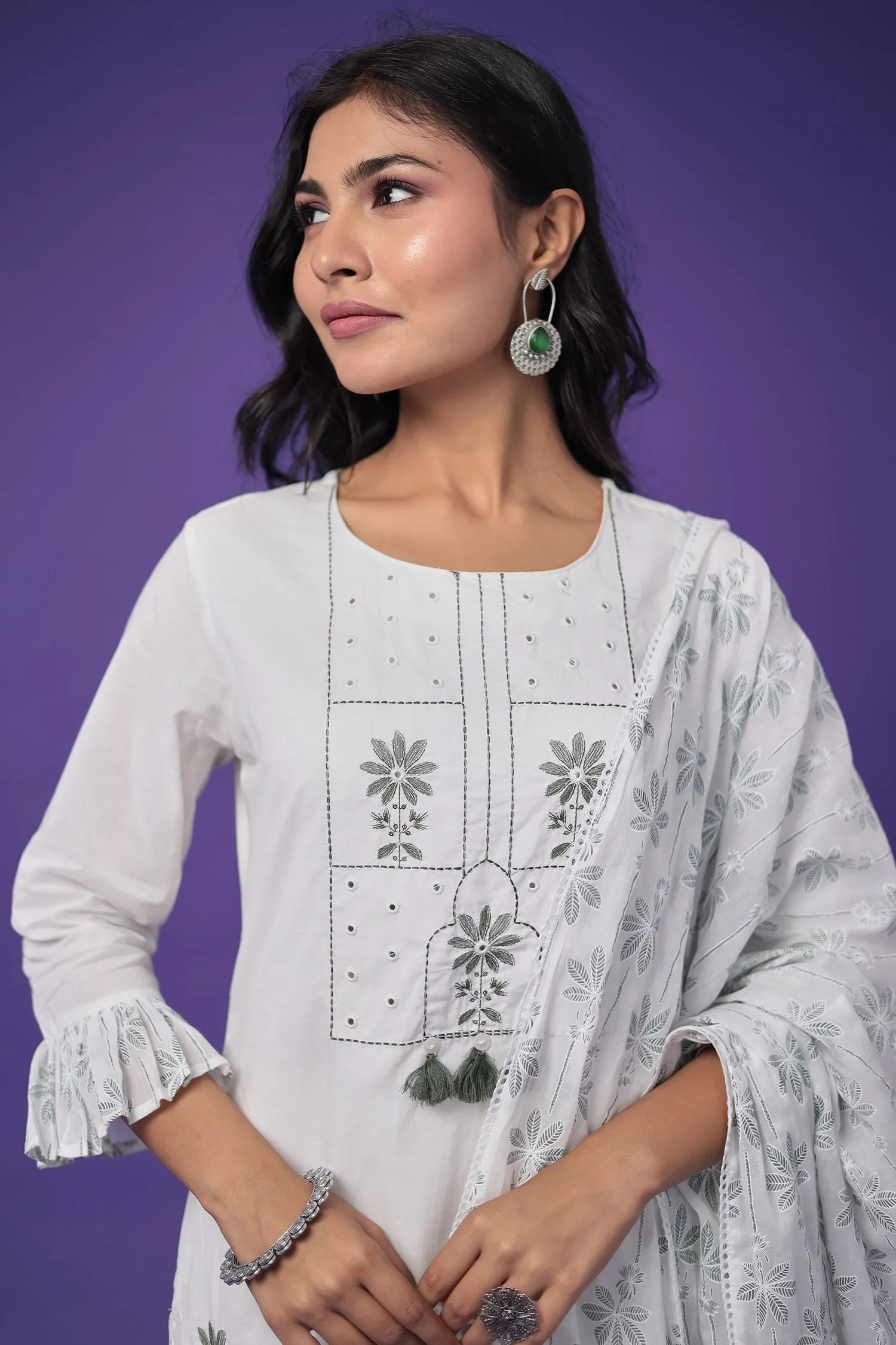 Cotton Kurta Set Stitched with Embroidered work