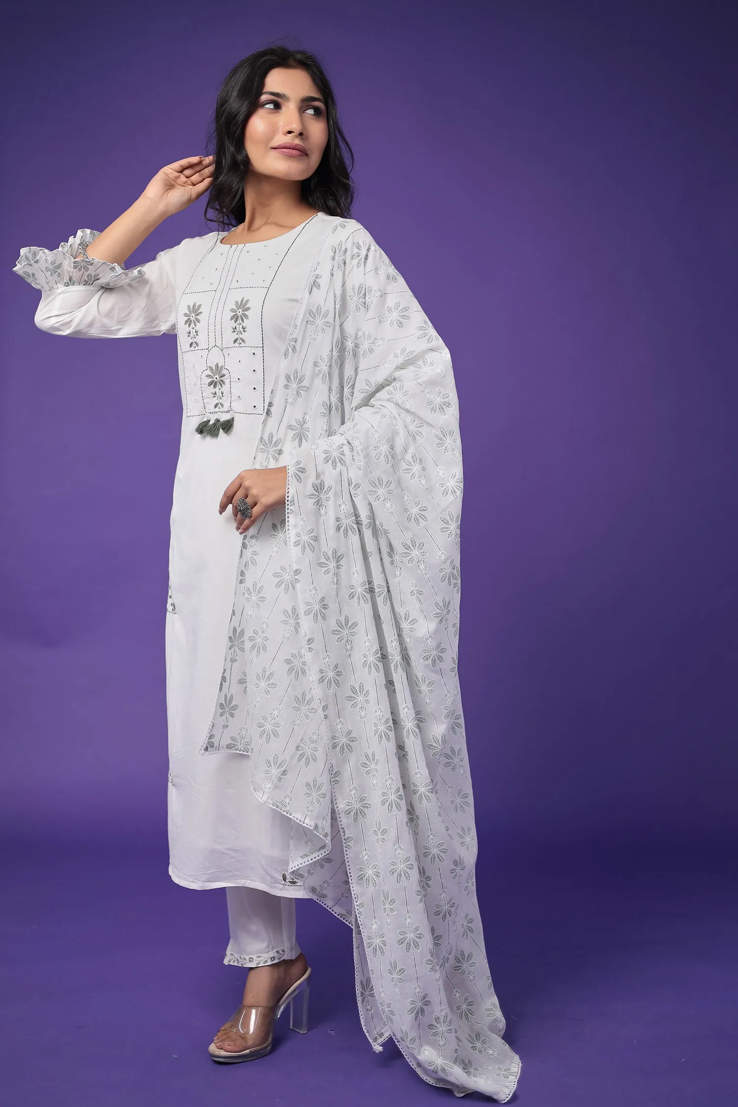 Cotton Kurta Set Stitched with Embroidered work