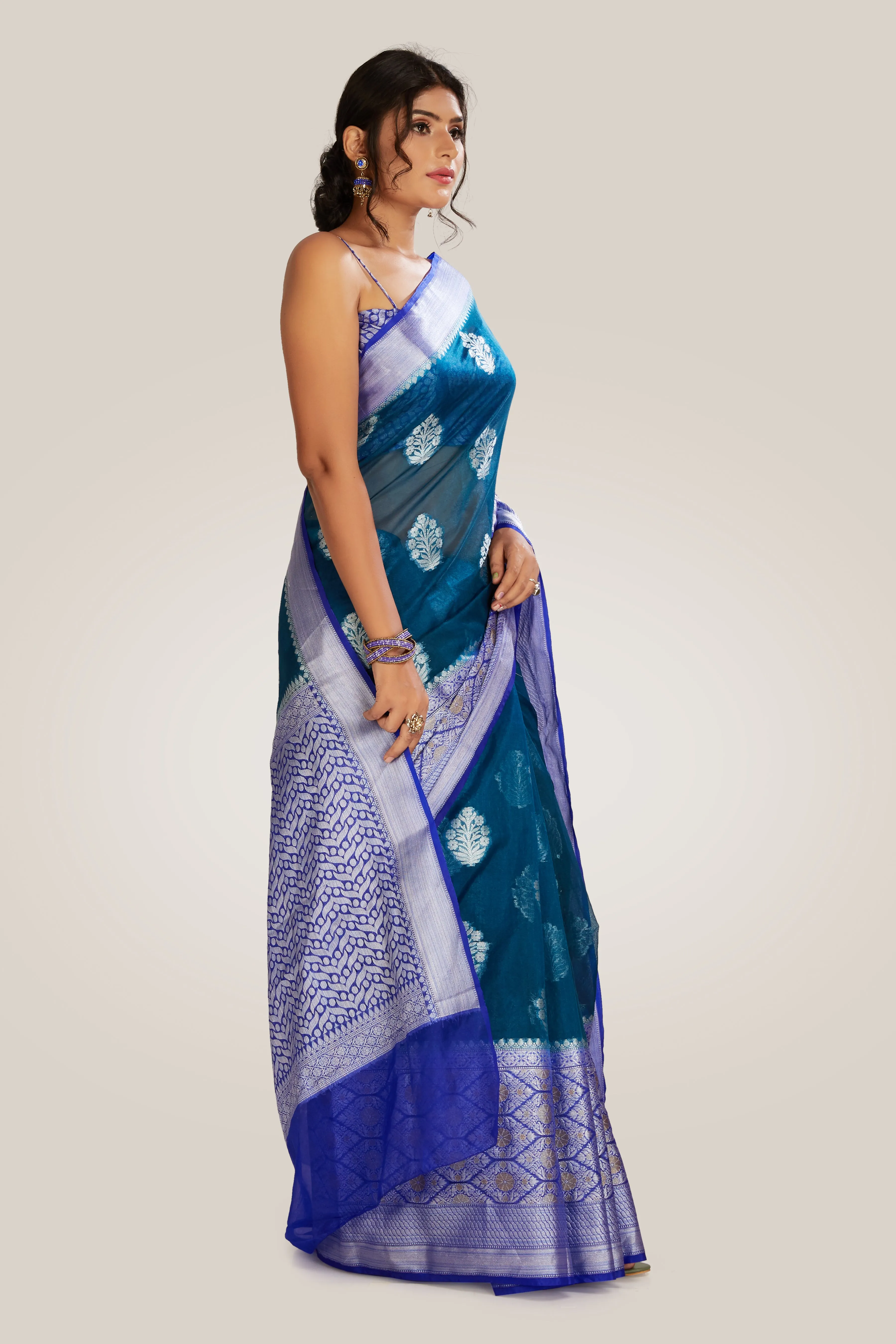 Dark Teal Tissue Saree