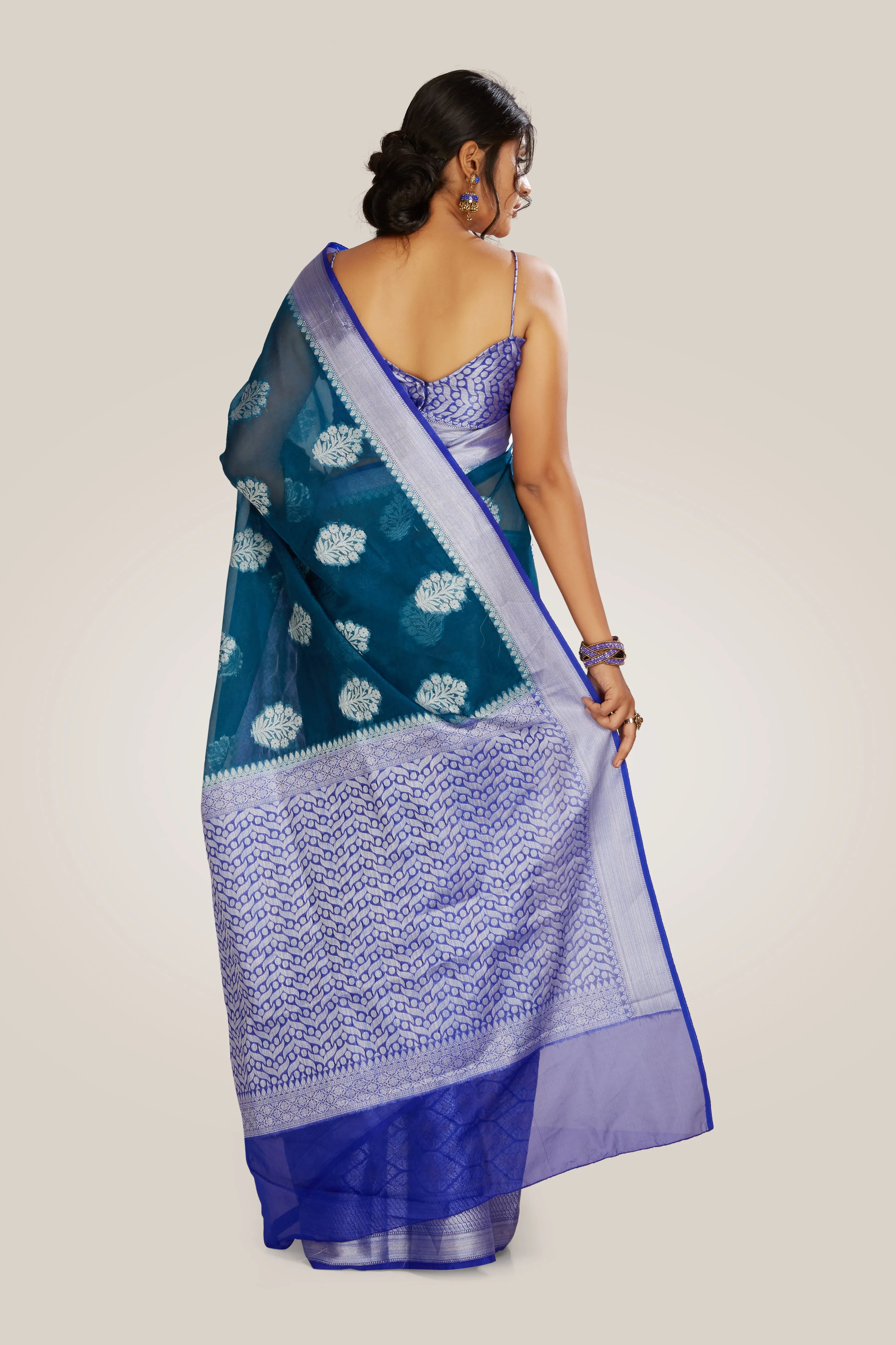 Dark Teal Tissue Saree