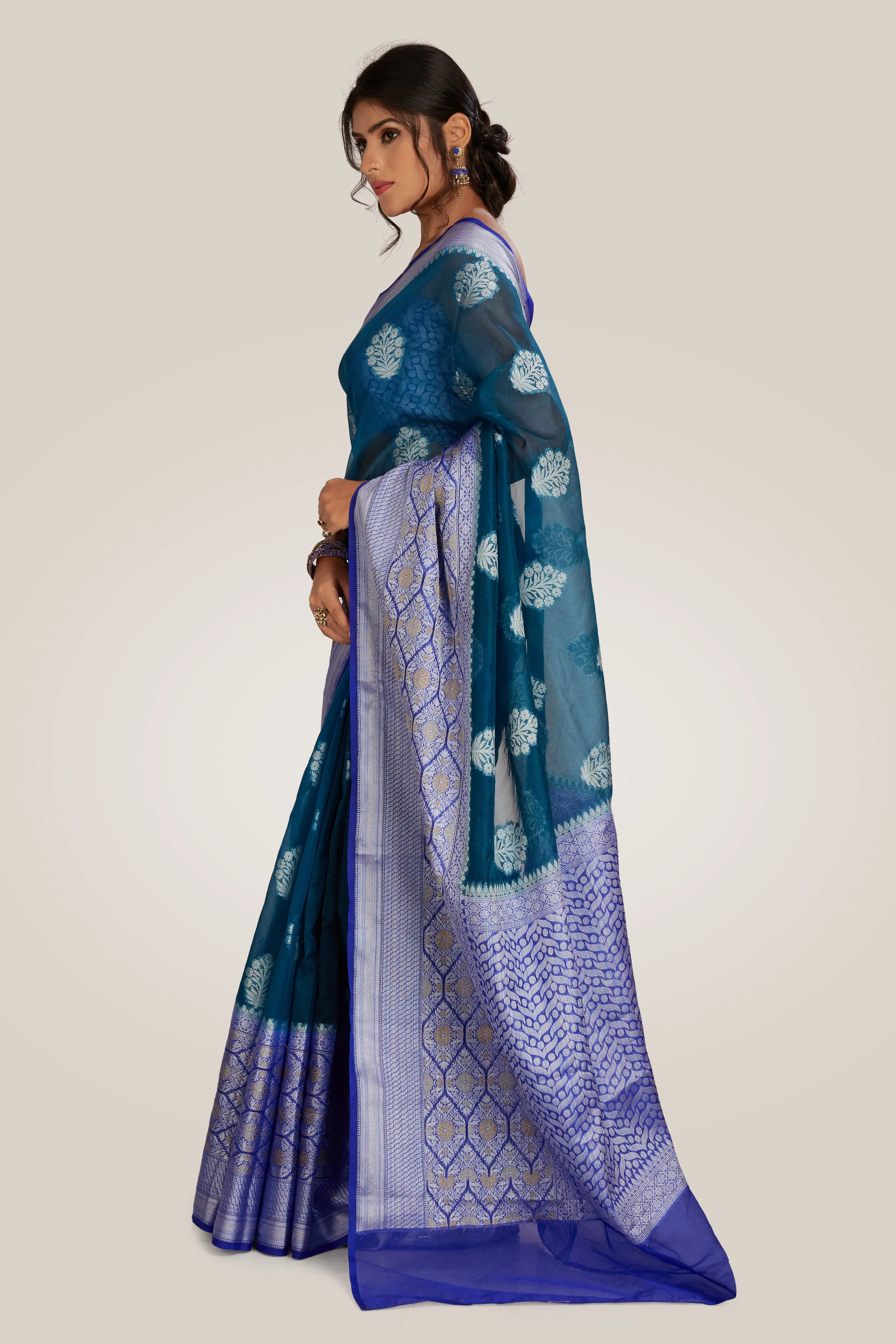 Dark Teal Tissue Saree