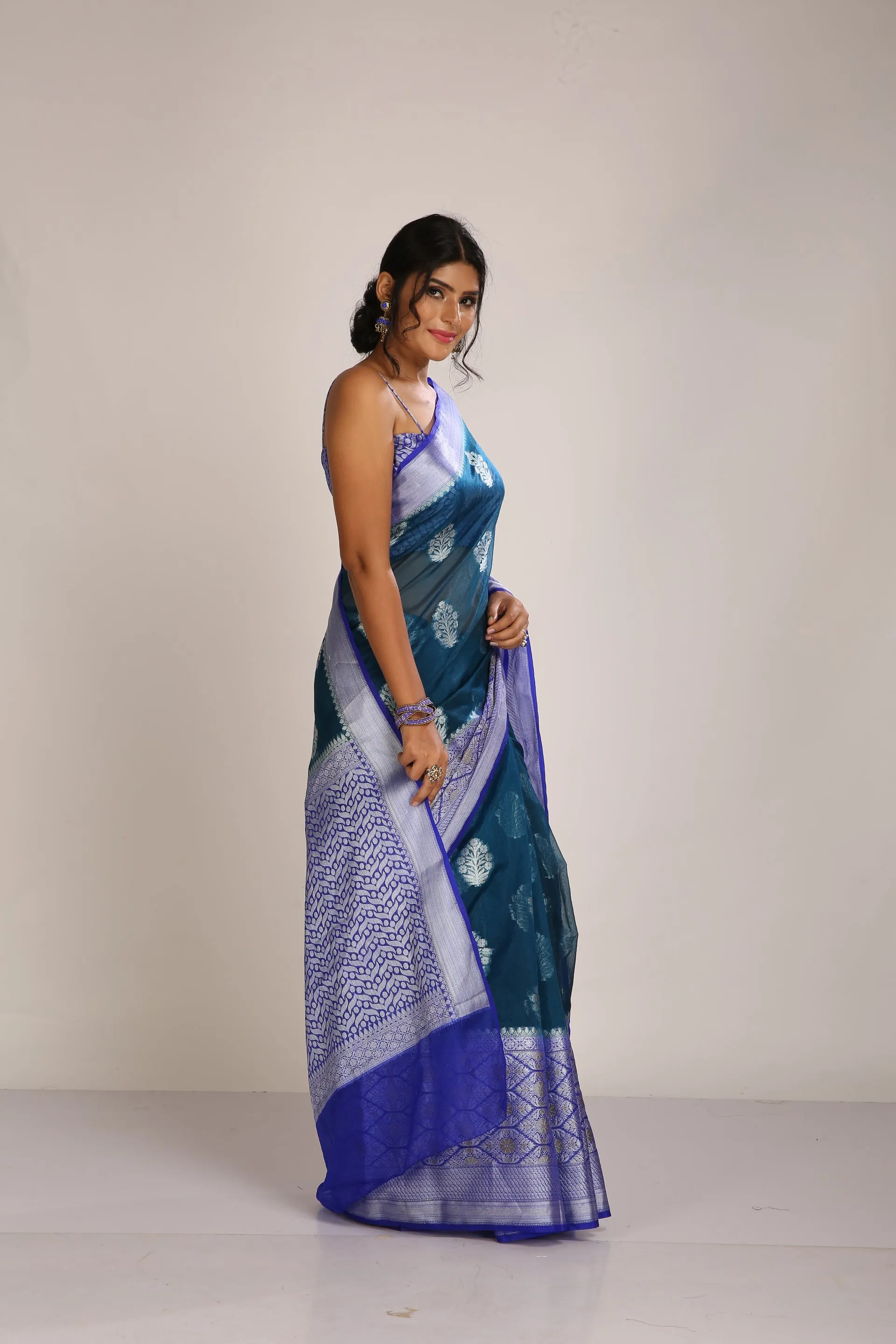 Dark Teal Tissue Saree