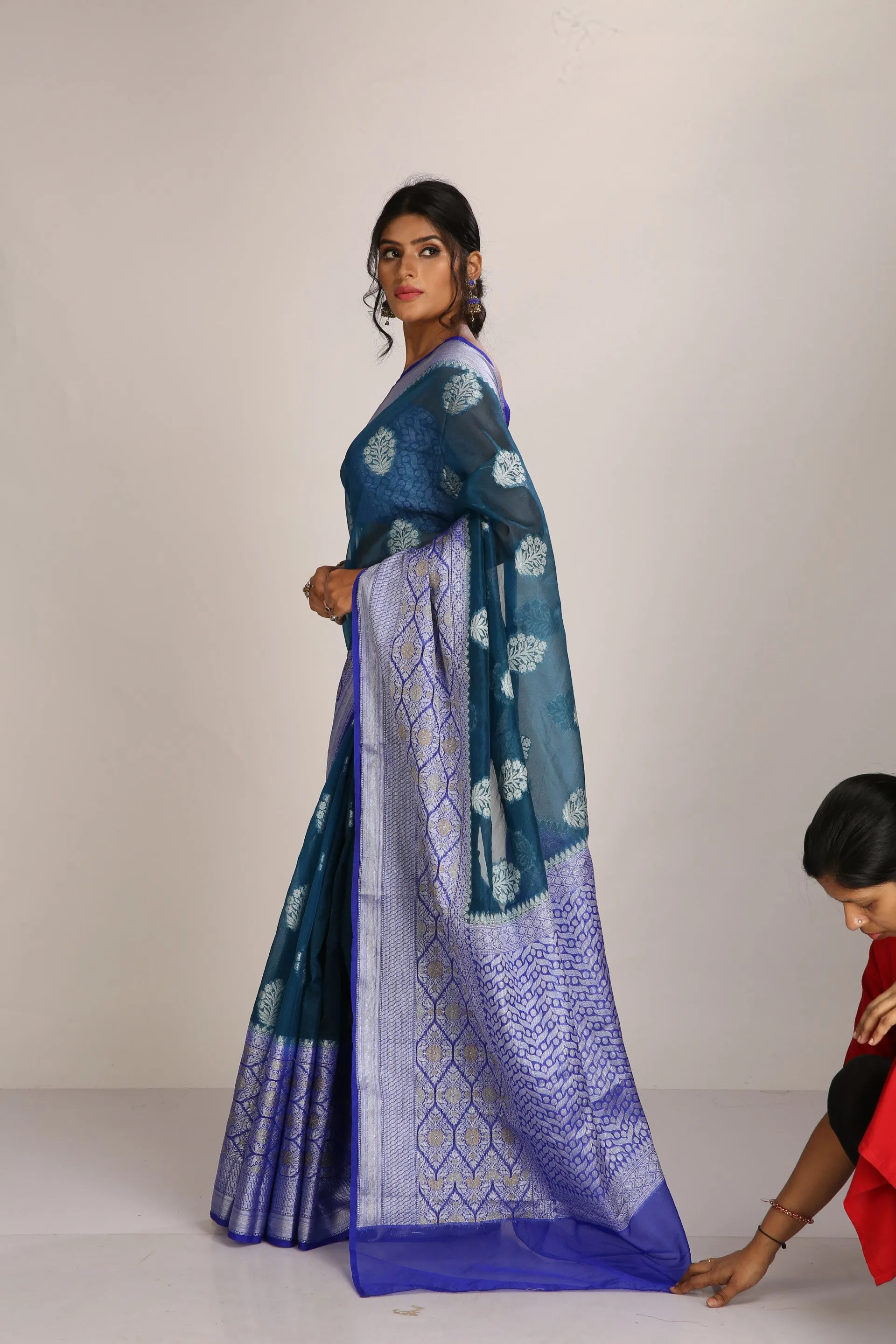 Dark Teal Tissue Saree