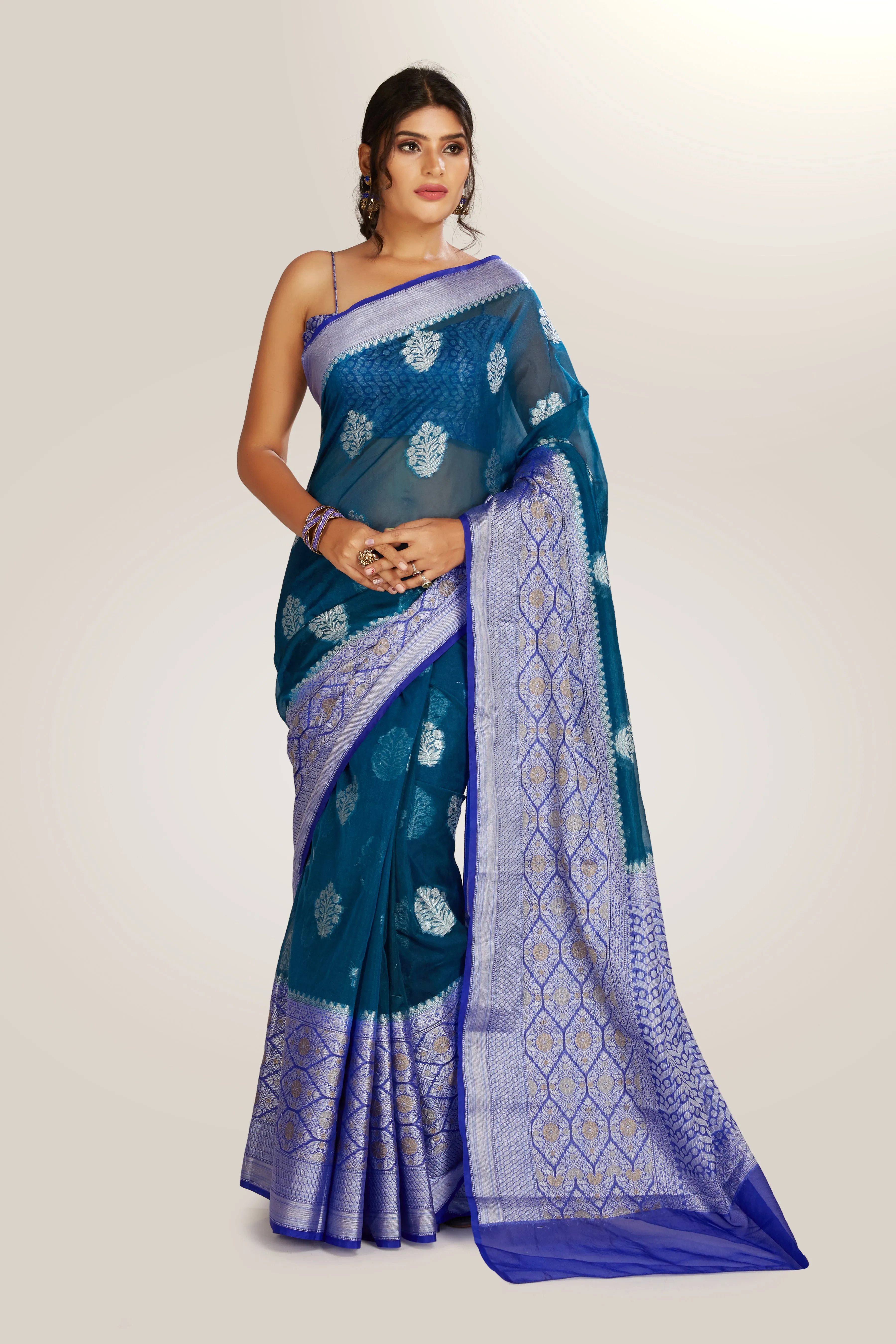 Dark Teal Tissue Saree