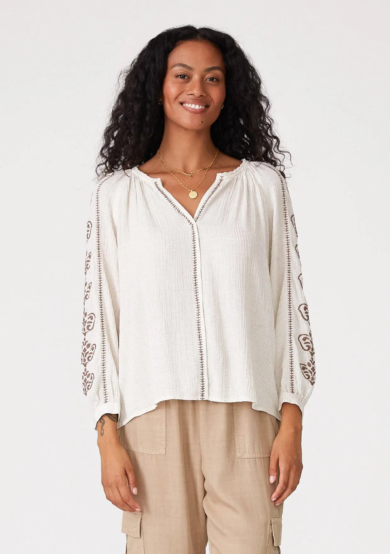 Demi Embroidered Peasant Blouse