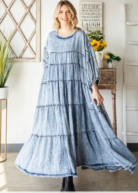 Denim Maxi Tiered Dress