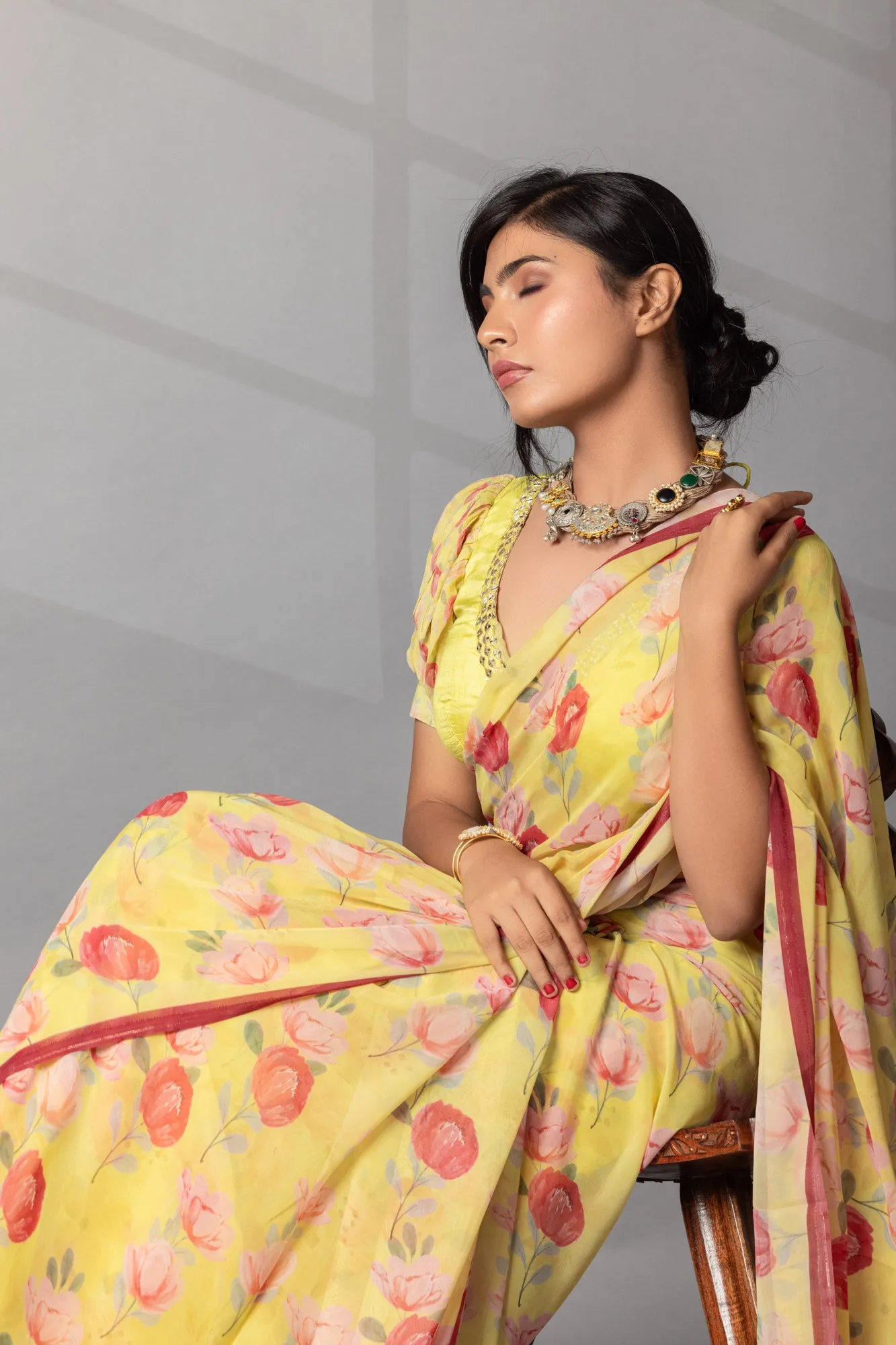 Digital  Floral Print Georgette Saree