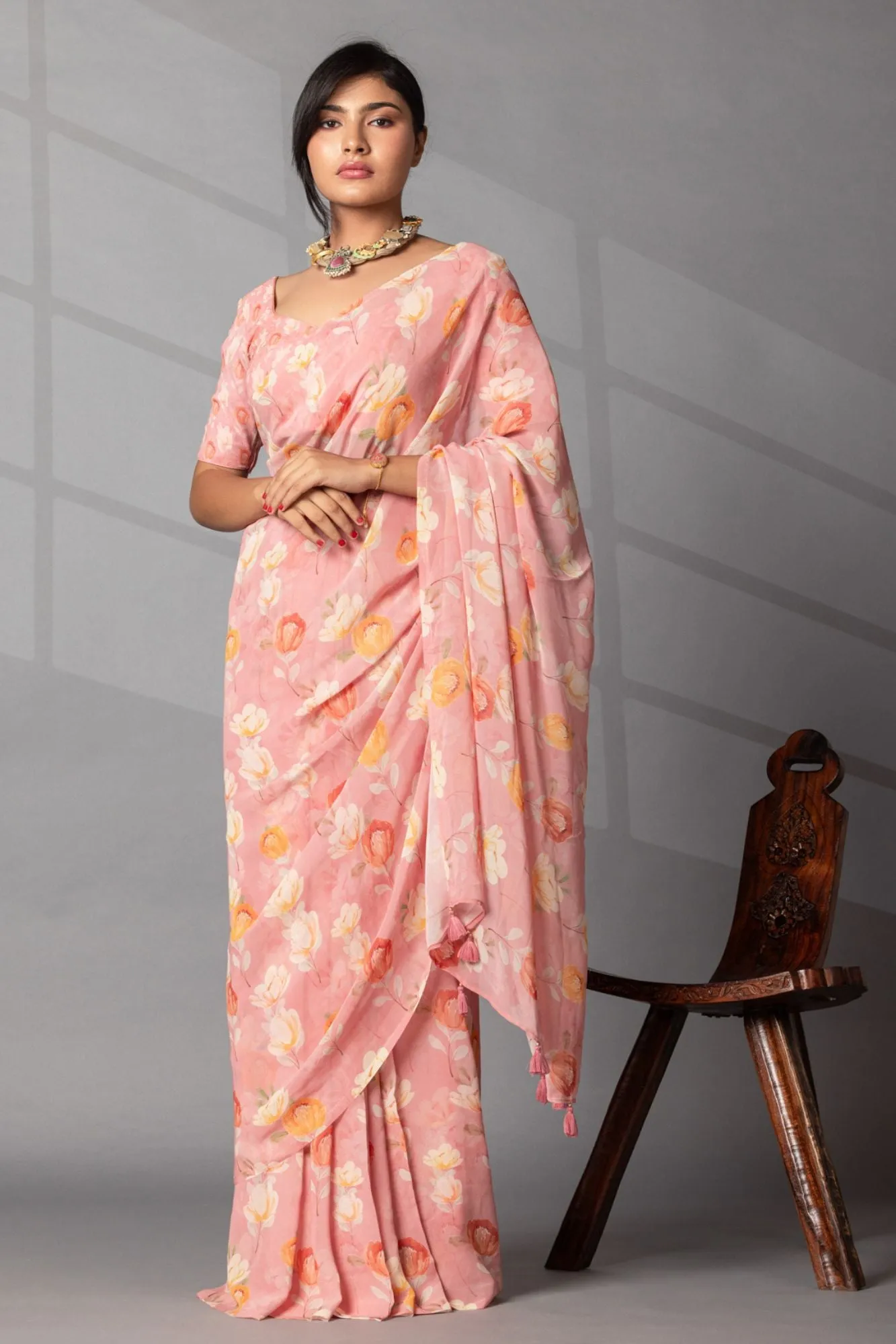 Digital  Floral Print Georgette Saree