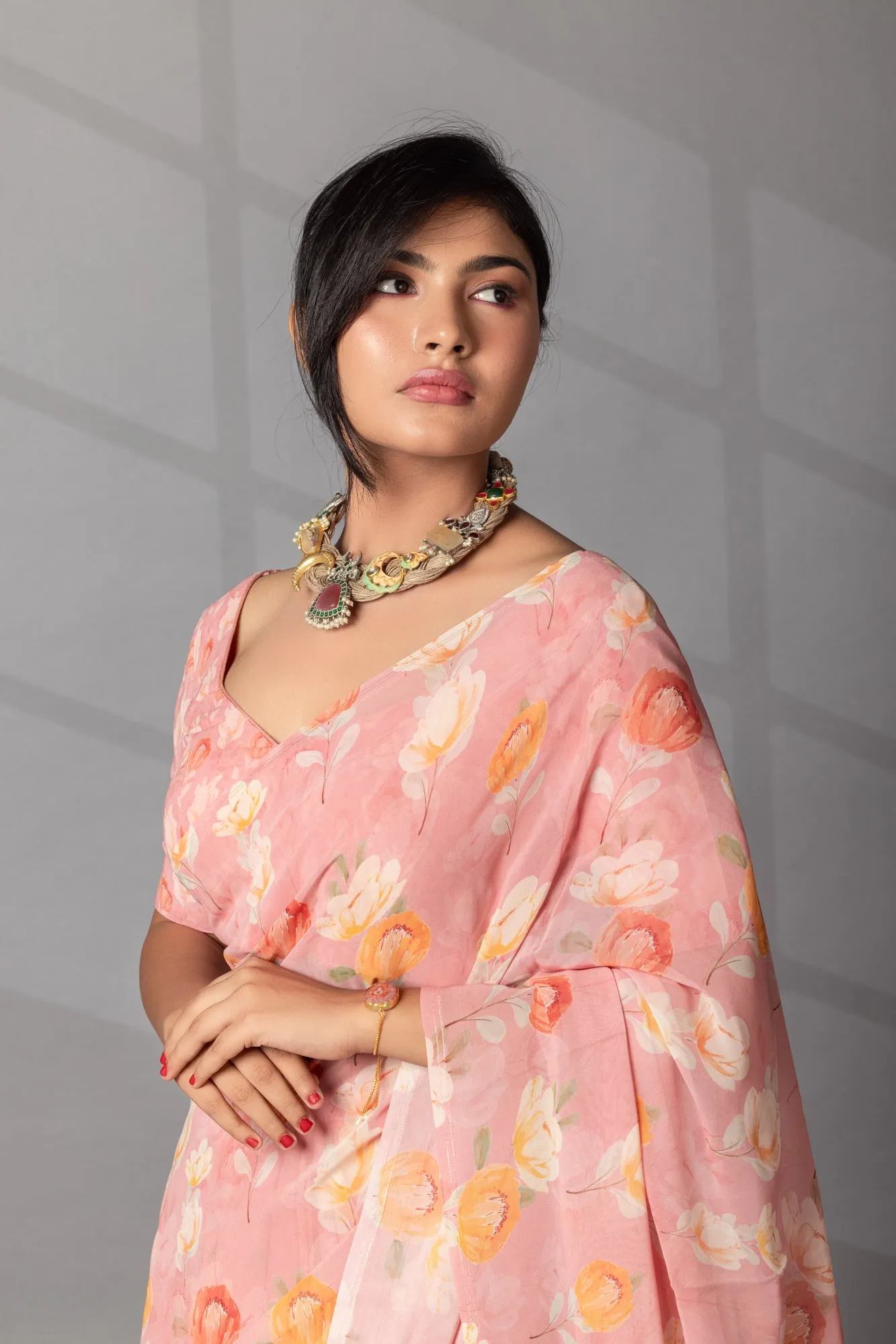 Digital  Floral Print Georgette Saree