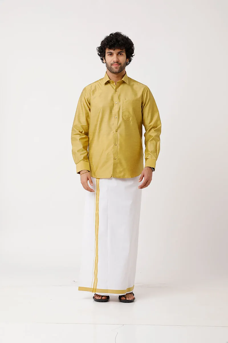 Divine - Yellow Matching Shirt and Dhoti Set For Men | Uathayam