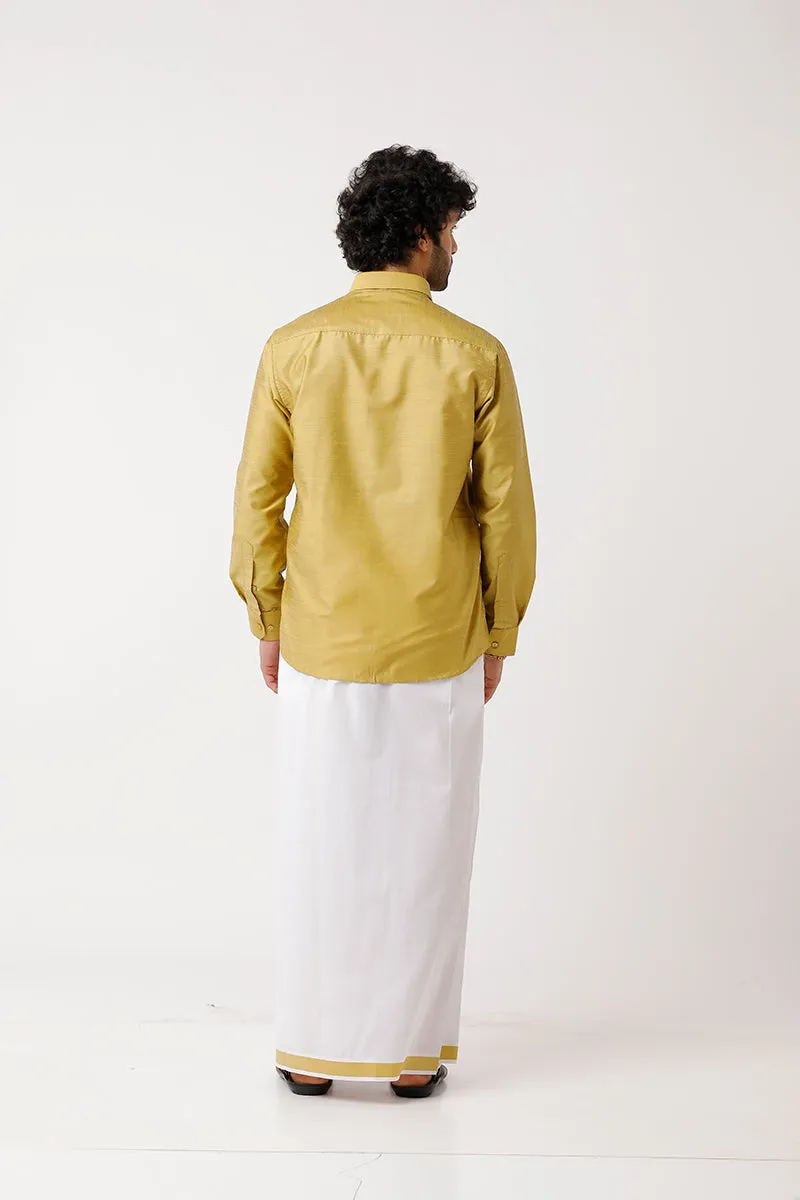 Divine - Yellow Matching Shirt and Dhoti Set For Men | Uathayam