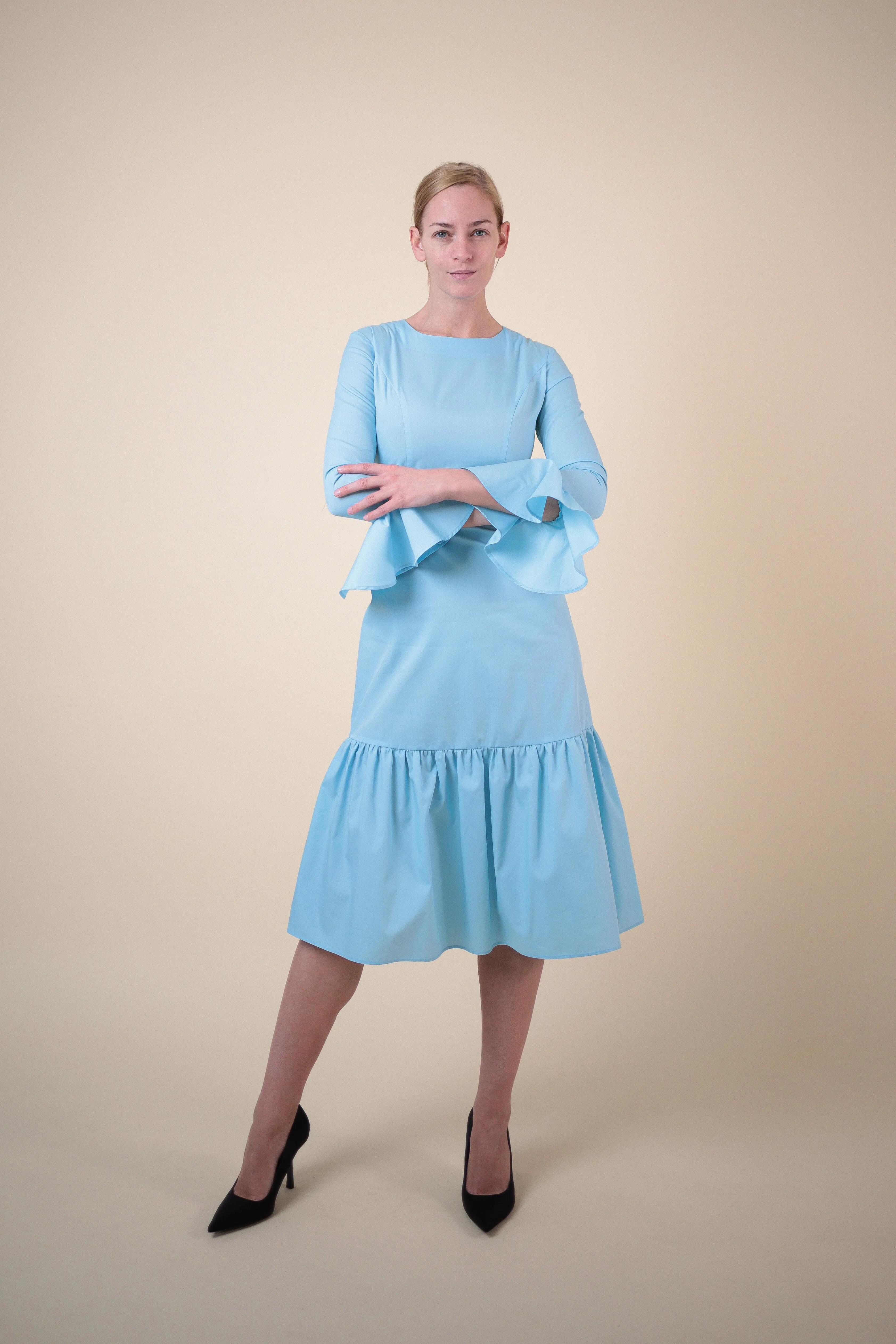 EHE Apparel Audrey ruffled Dress - Blue