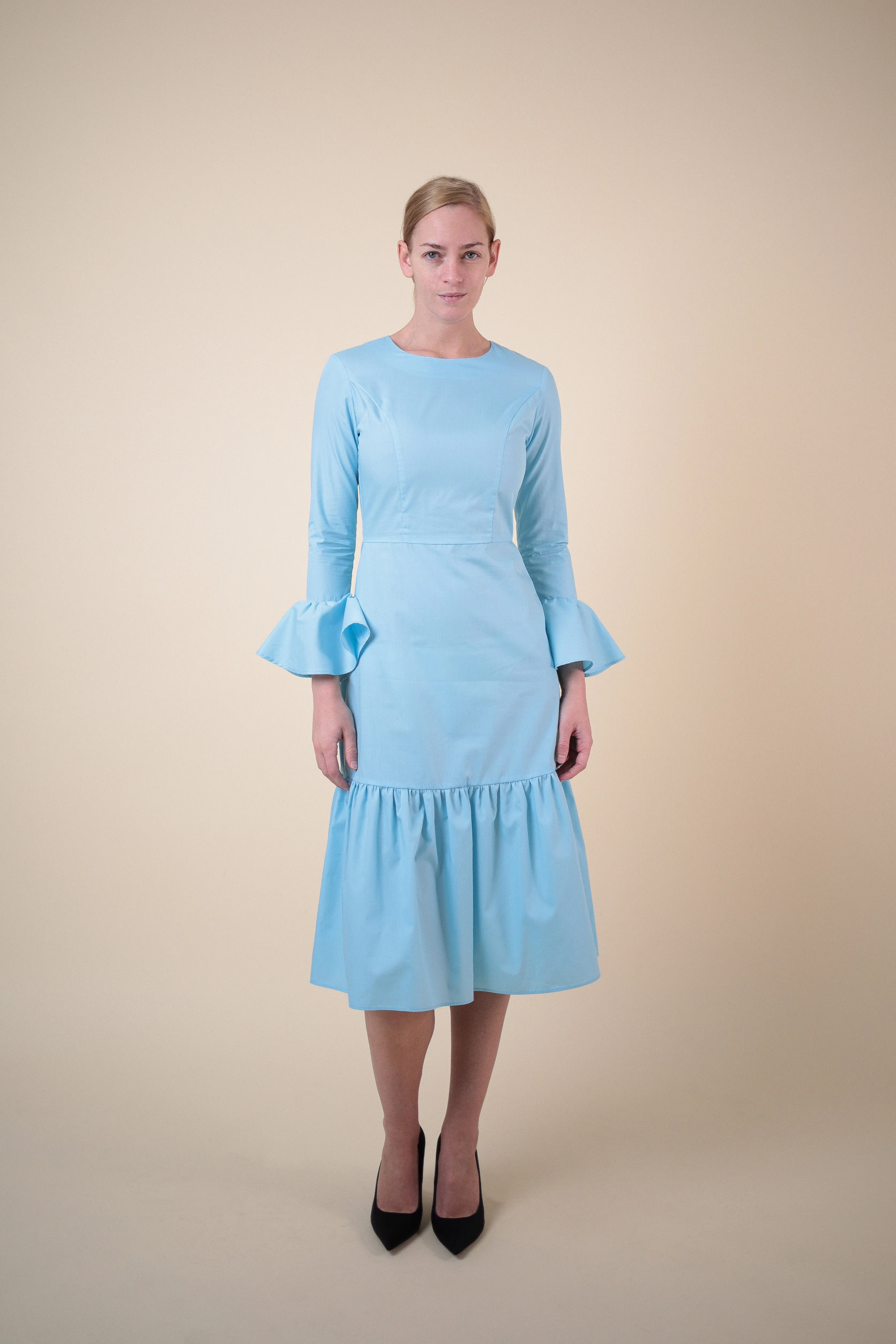 EHE Apparel Audrey ruffled Dress - Blue