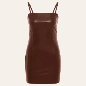 EHE Apparel Layla vegan leather mini Dress - Brown