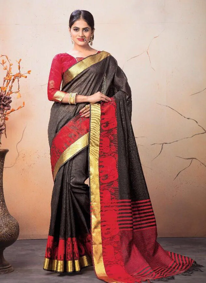 Embroidered Sarees  - brown