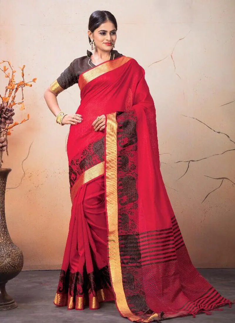 Embroidered Sarees - Red