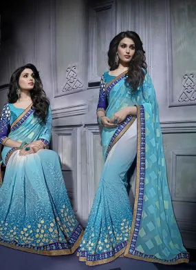 Embroidered Sarees  - sky blue