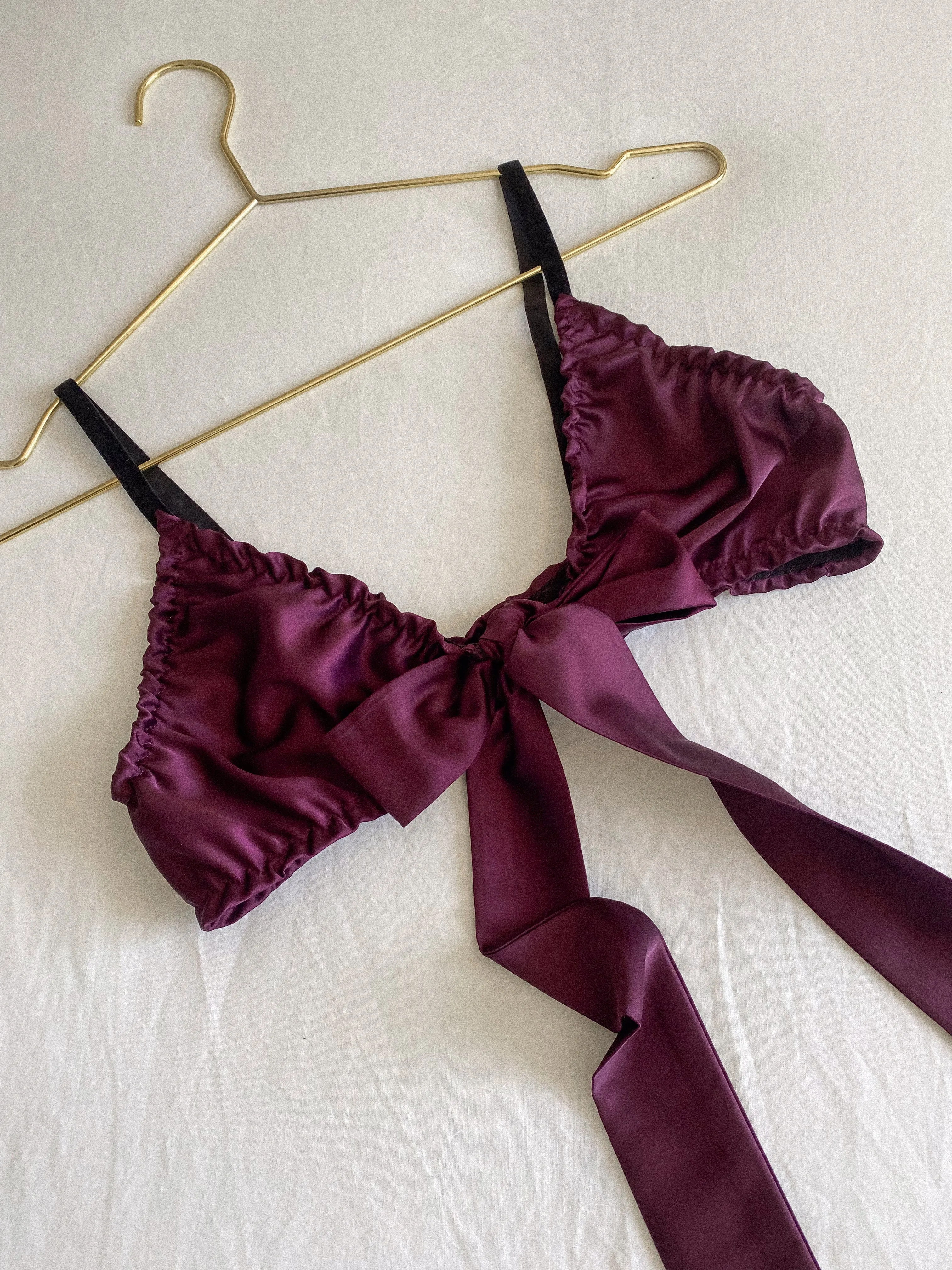 Fig Satin Tie Front Bralet