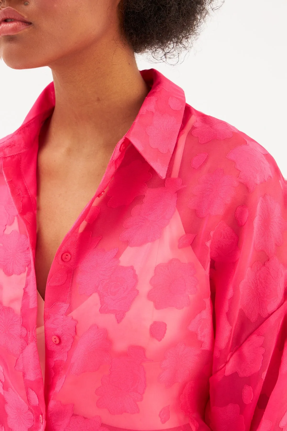 Floral Patterned Loose Shirt - FUCHSIA