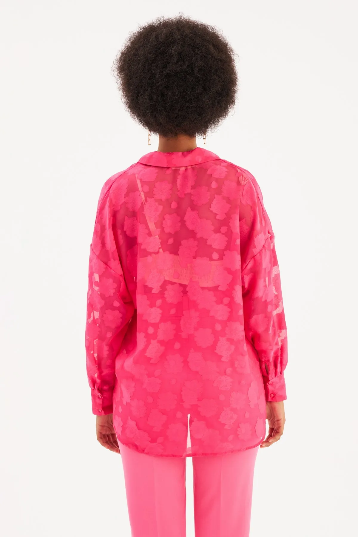 Floral Patterned Loose Shirt - FUCHSIA