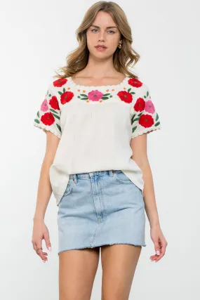 Flower Embroidered Short Sleeve Top