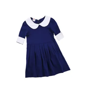 Full Sleeve Beautiful White Collar Girls Dress, Blue