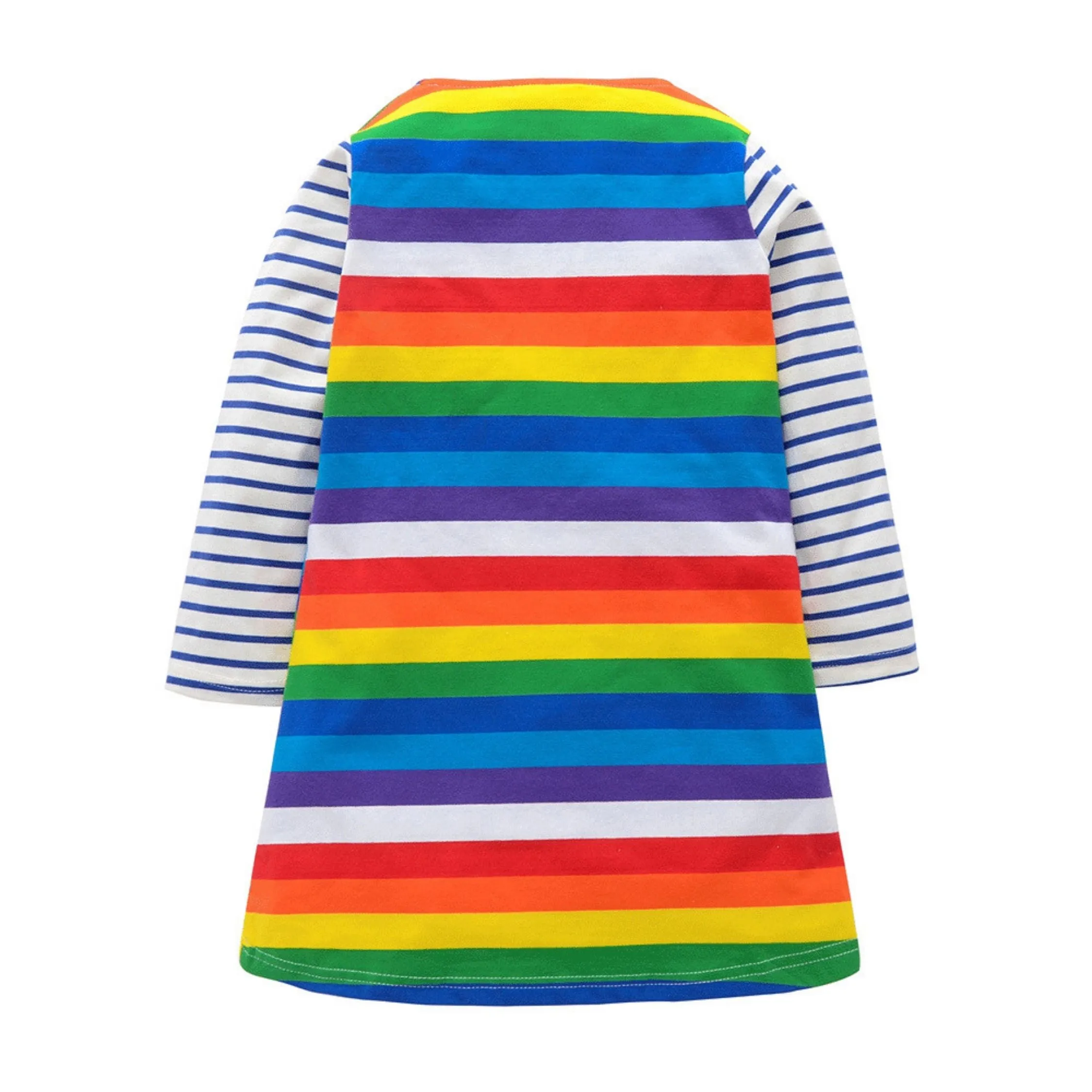 Full Sleeve Rainbow Patches Theme Girls Dress, Pink