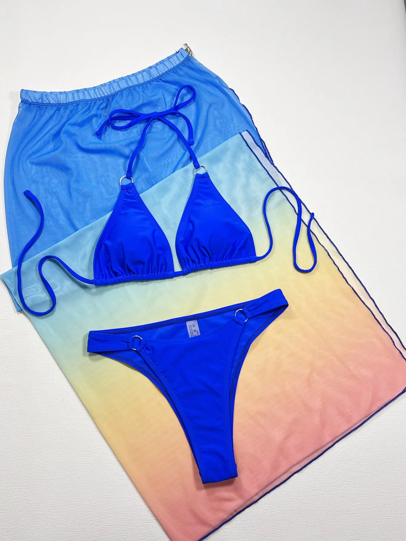 Gradient Halter Neck Three-Piece Bikini Set