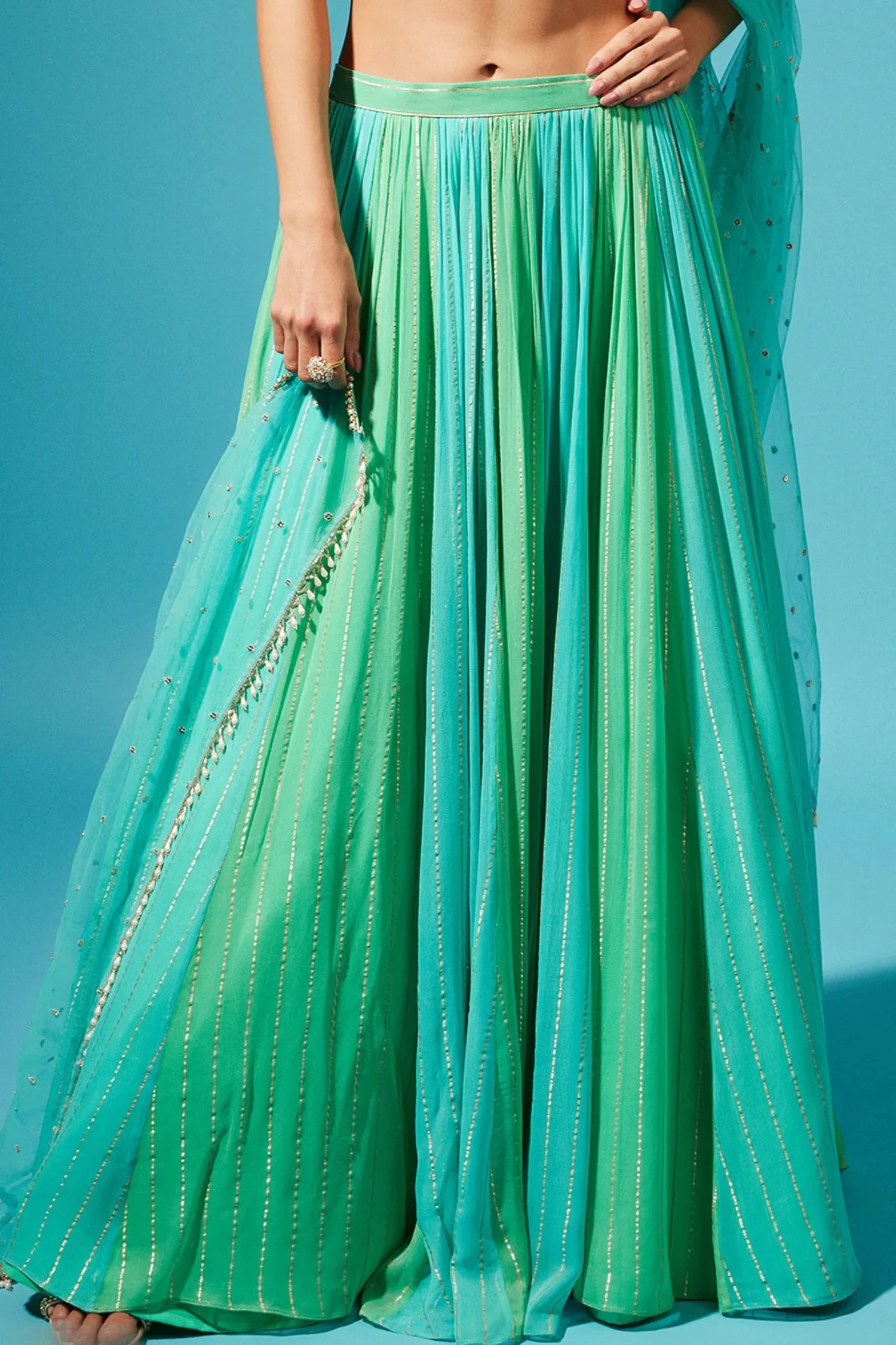 Green Embroidered Lehenga Set