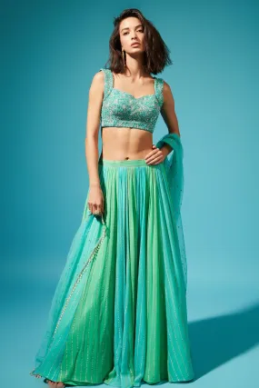 Green Embroidered Lehenga Set