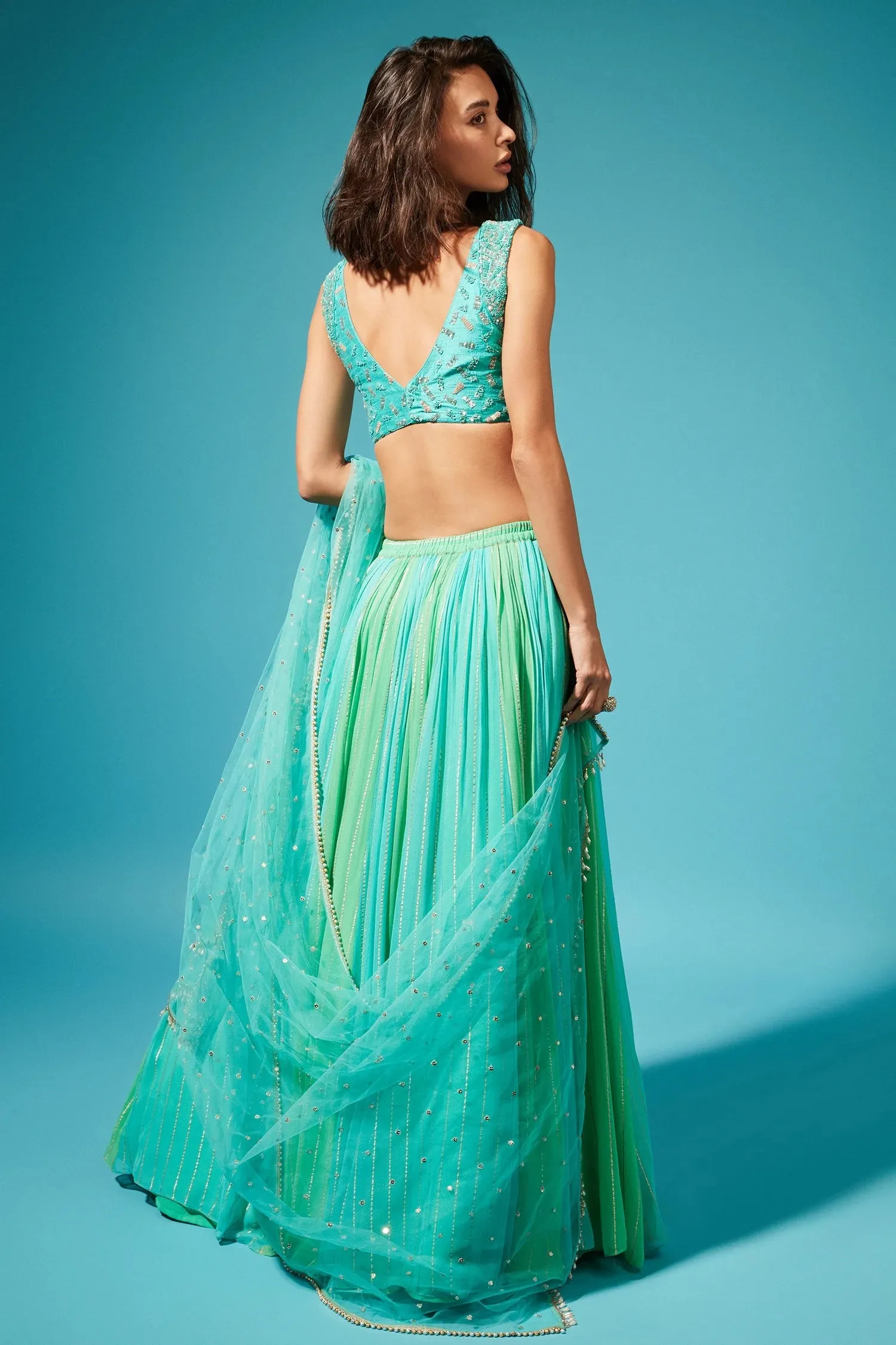 Green Embroidered Lehenga Set