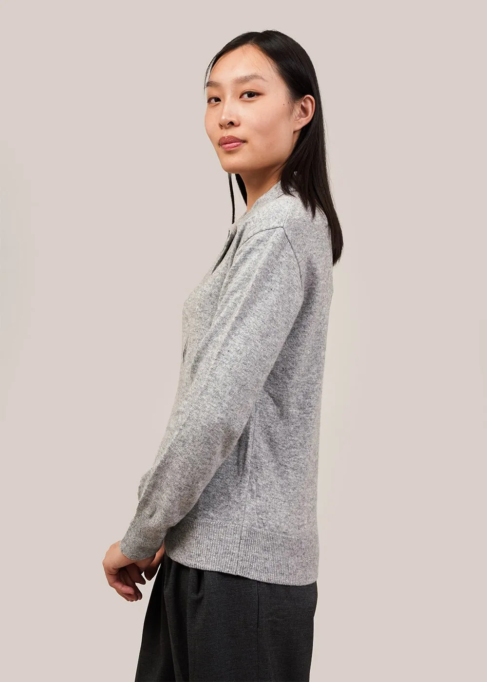 Grey Cashmere Blend Polo Sweater