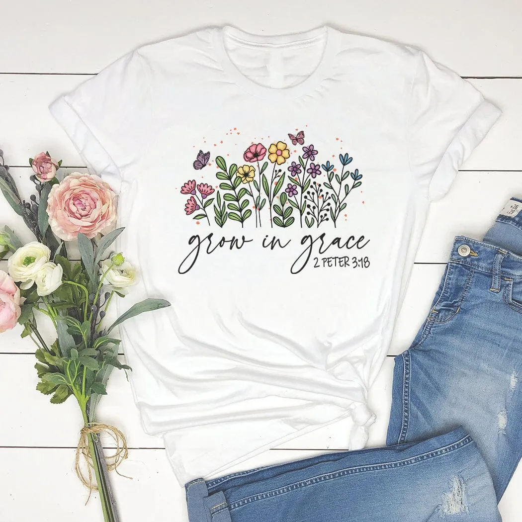 Grow In Grace Floral Spring Graphic T-Shirt - SP418