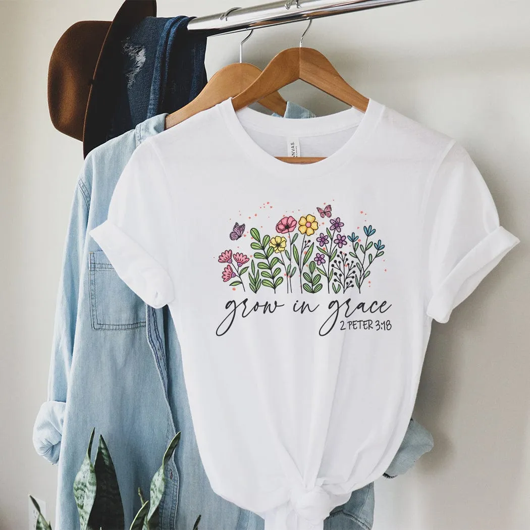 Grow In Grace Floral Spring Graphic T-Shirt - SP418