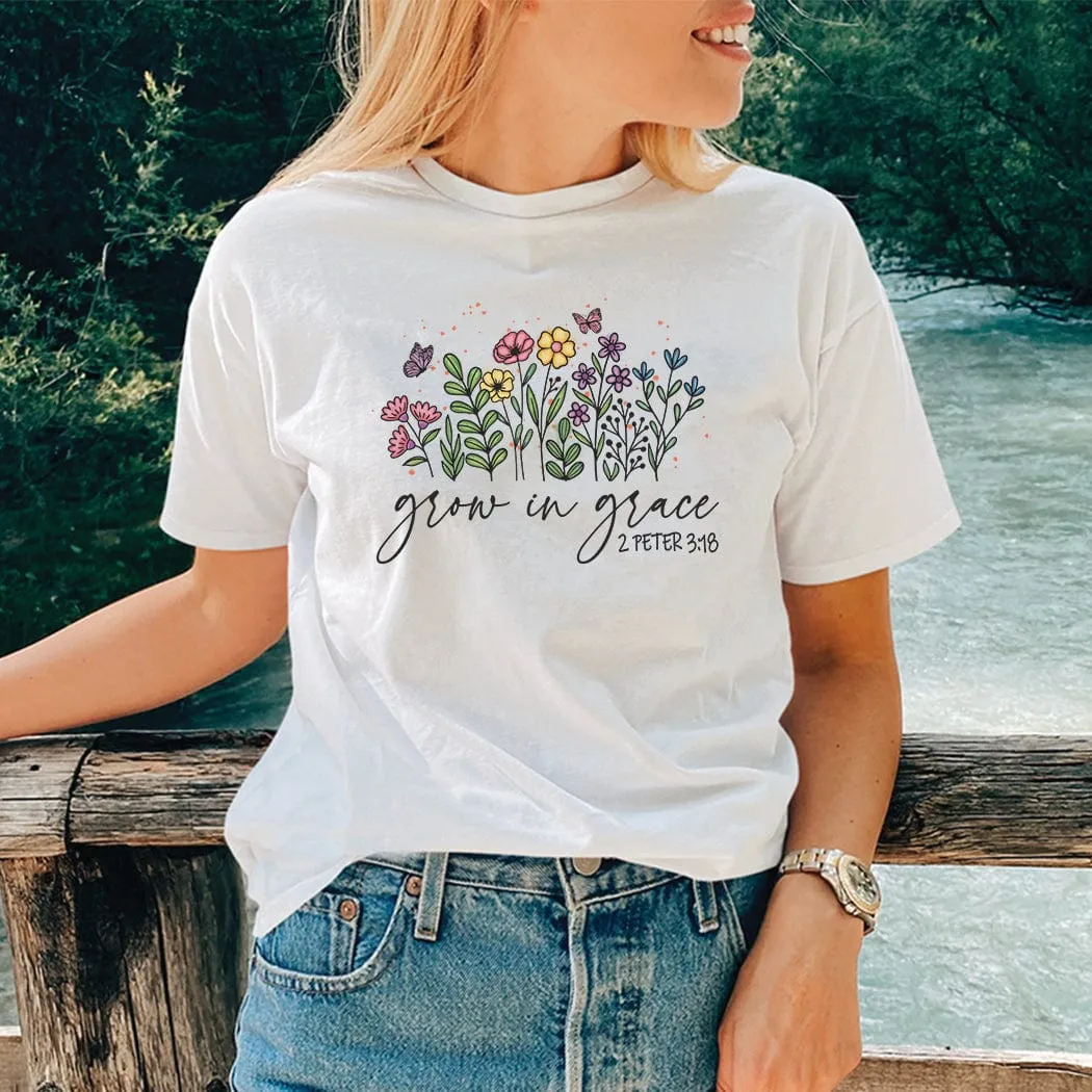 Grow In Grace Floral Spring Graphic T-Shirt - SP418