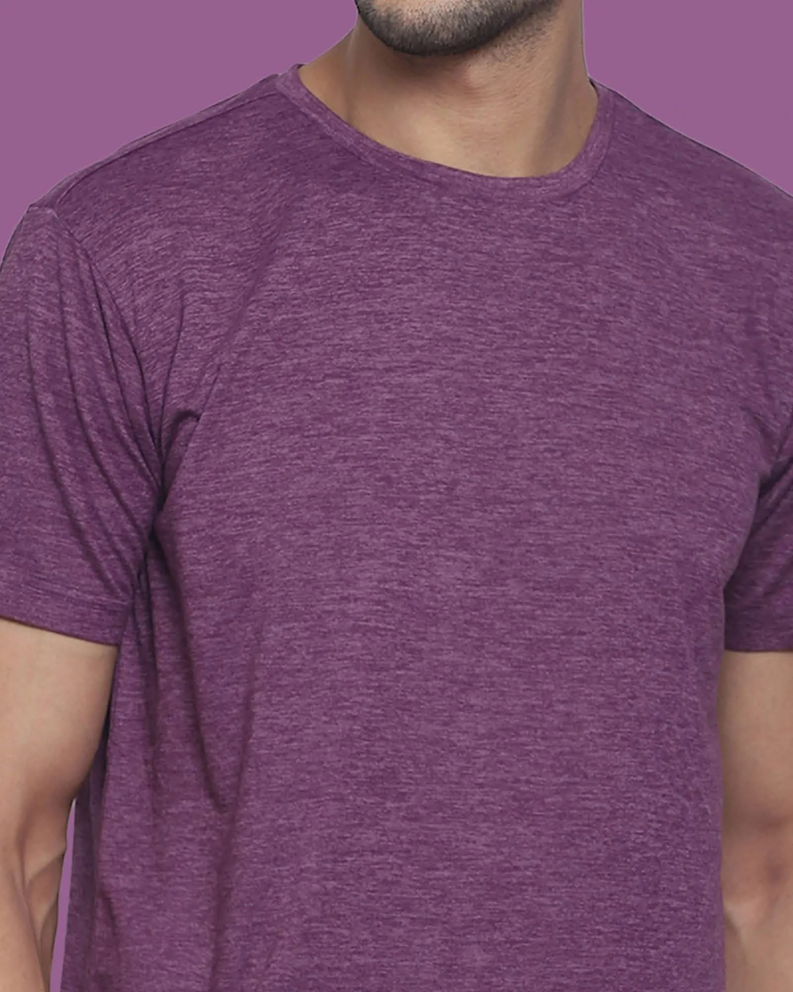 Half Sleeves Crew Neck: Eggplant Melange