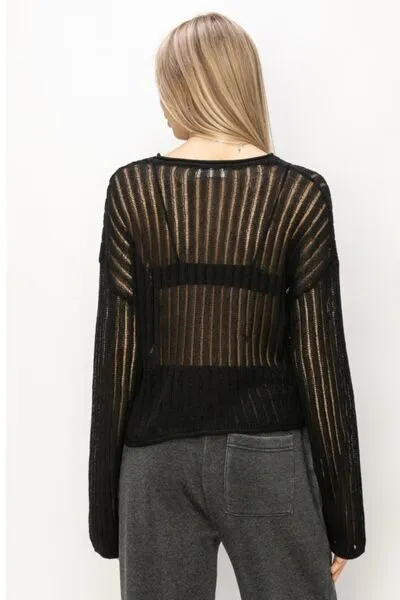 HYFVE, Openwork Ribbed Long Sleeve Knit Top